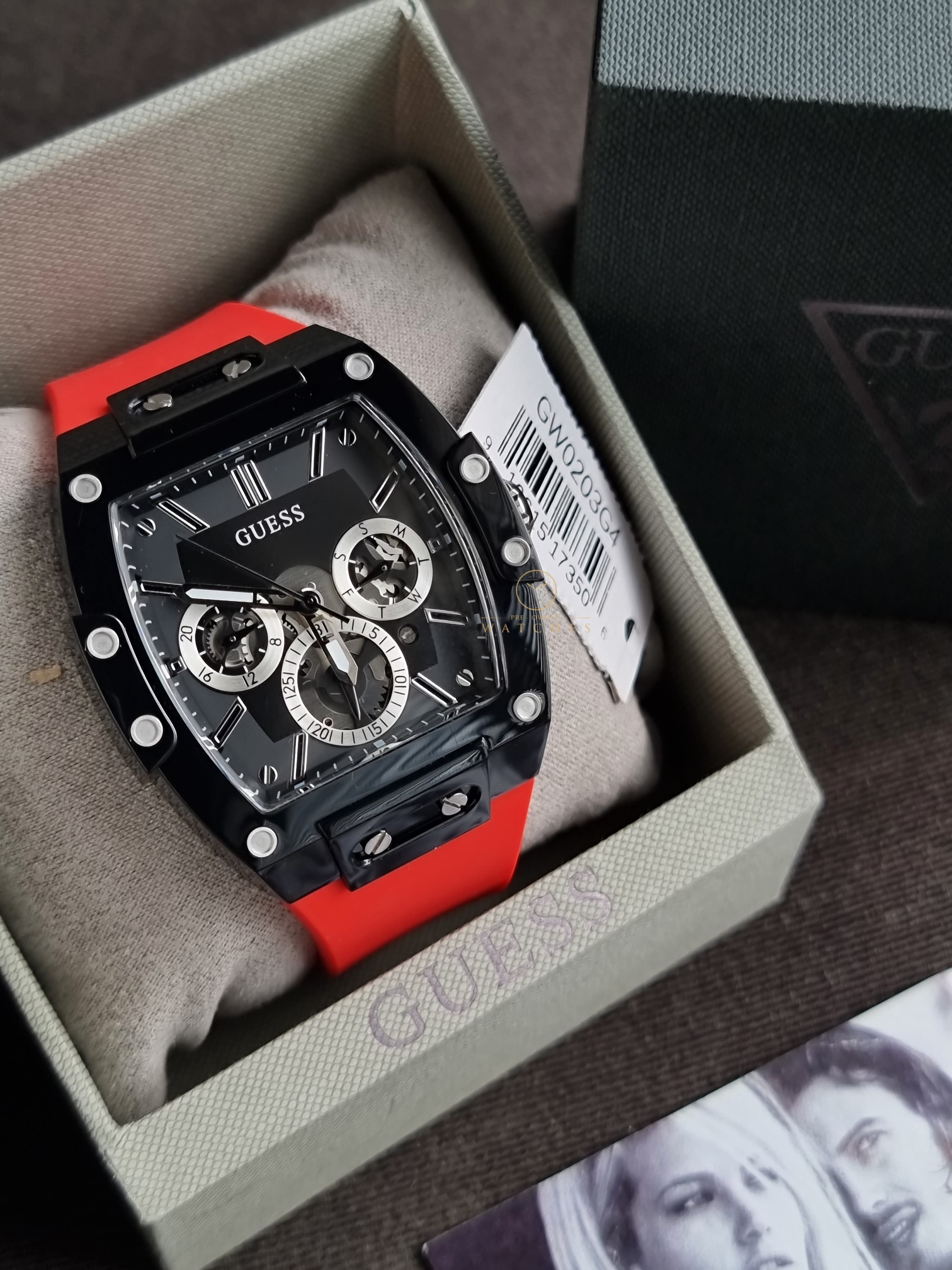 Guess Phoenix Black Silicone Strap Red Dial Quartz Watch for Gents - GW0203G4
