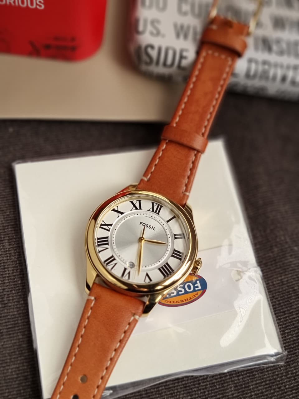Fossil Gilmore Three-Hand Date Medium Brown Leather Watch- ES5397