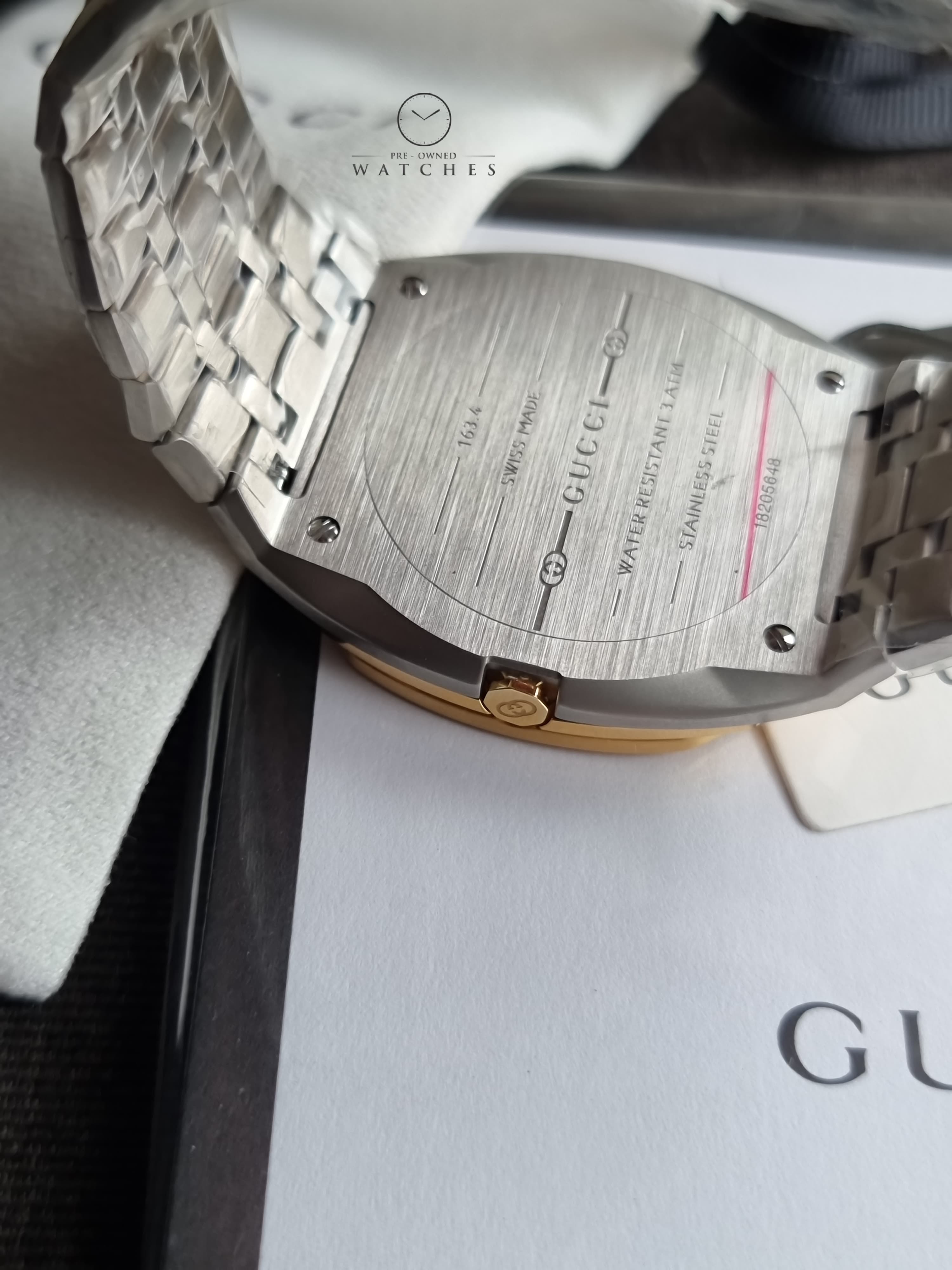 Gucci Silver Stainless Steel Gold Dial Quartz Unisex Watch - YA163405
