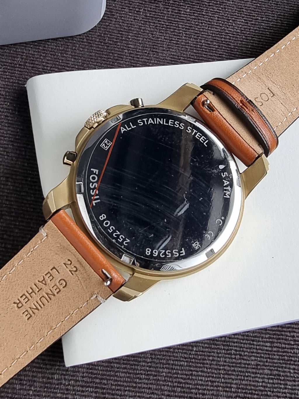 Fossil Grant Sport Brown Leather Strap Blue Dial Chronograph Quartz Watch for Gents - FS5268