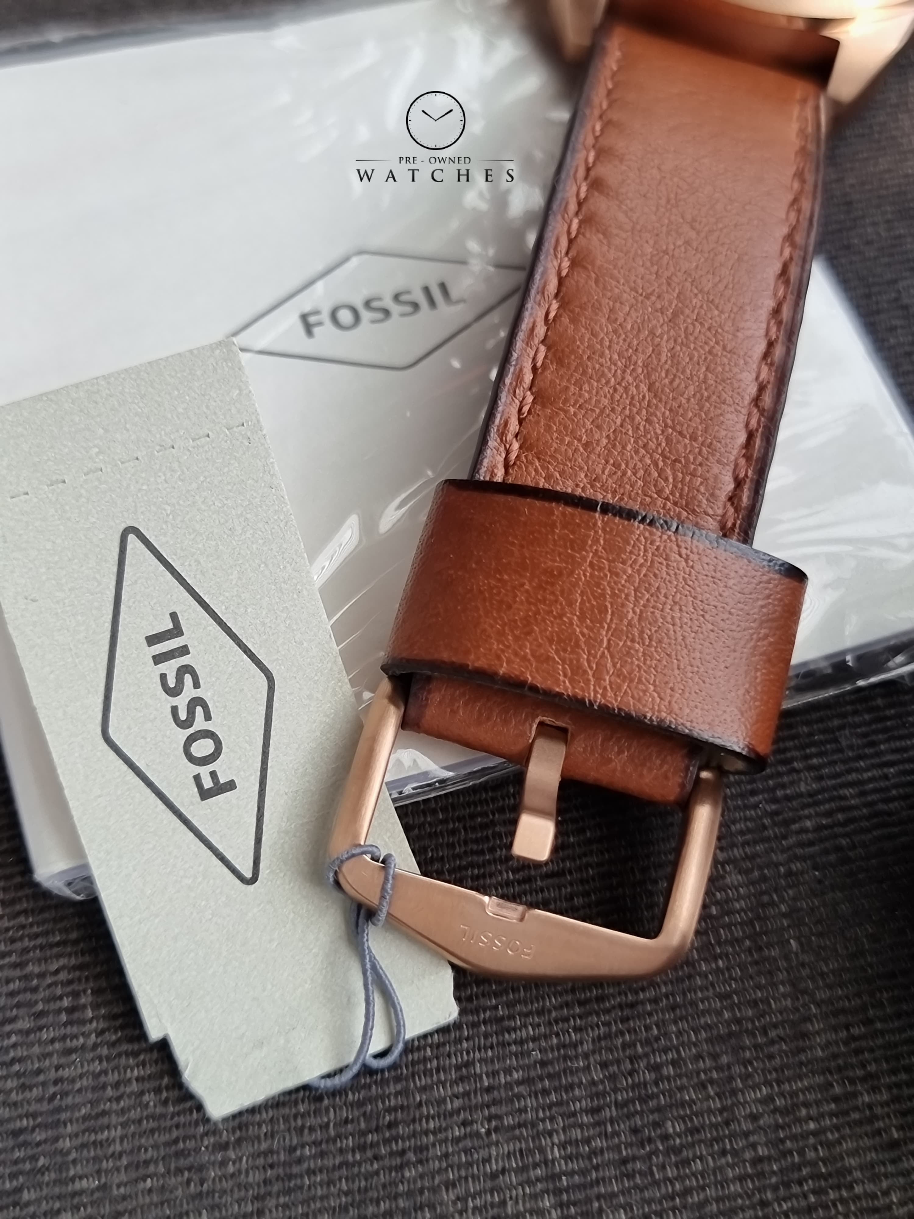 Fossil Bronson Brown Leather Strap Brown Dial Chronograph Quartz Watch for Gents - FS5857