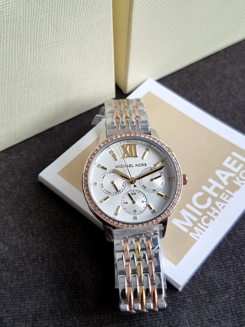 Michael Kors Women’s Quartz Three-Tone Stainless Steel Silver Dial 35mm Watch MKO1117