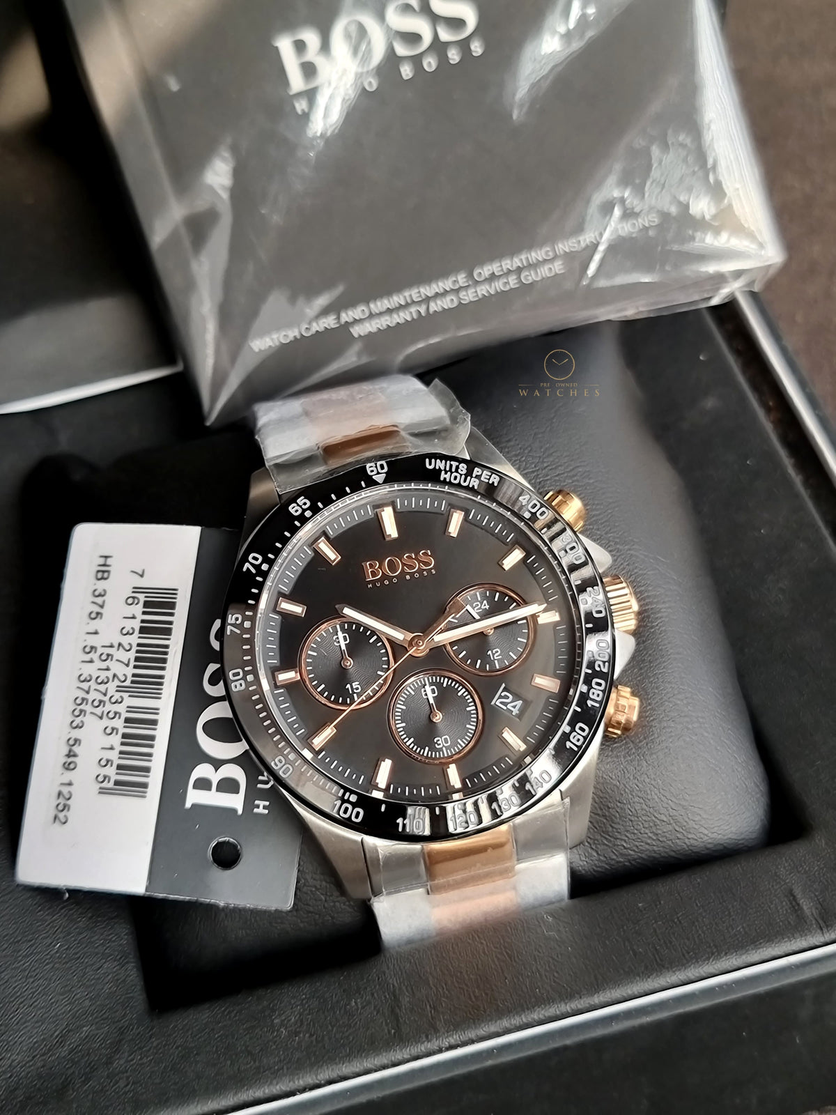 Hugo Boss Hero Two-Tone Stainless Steel Black 45mm Dial Chronograph Quartz Watch for Gents - 1513757
