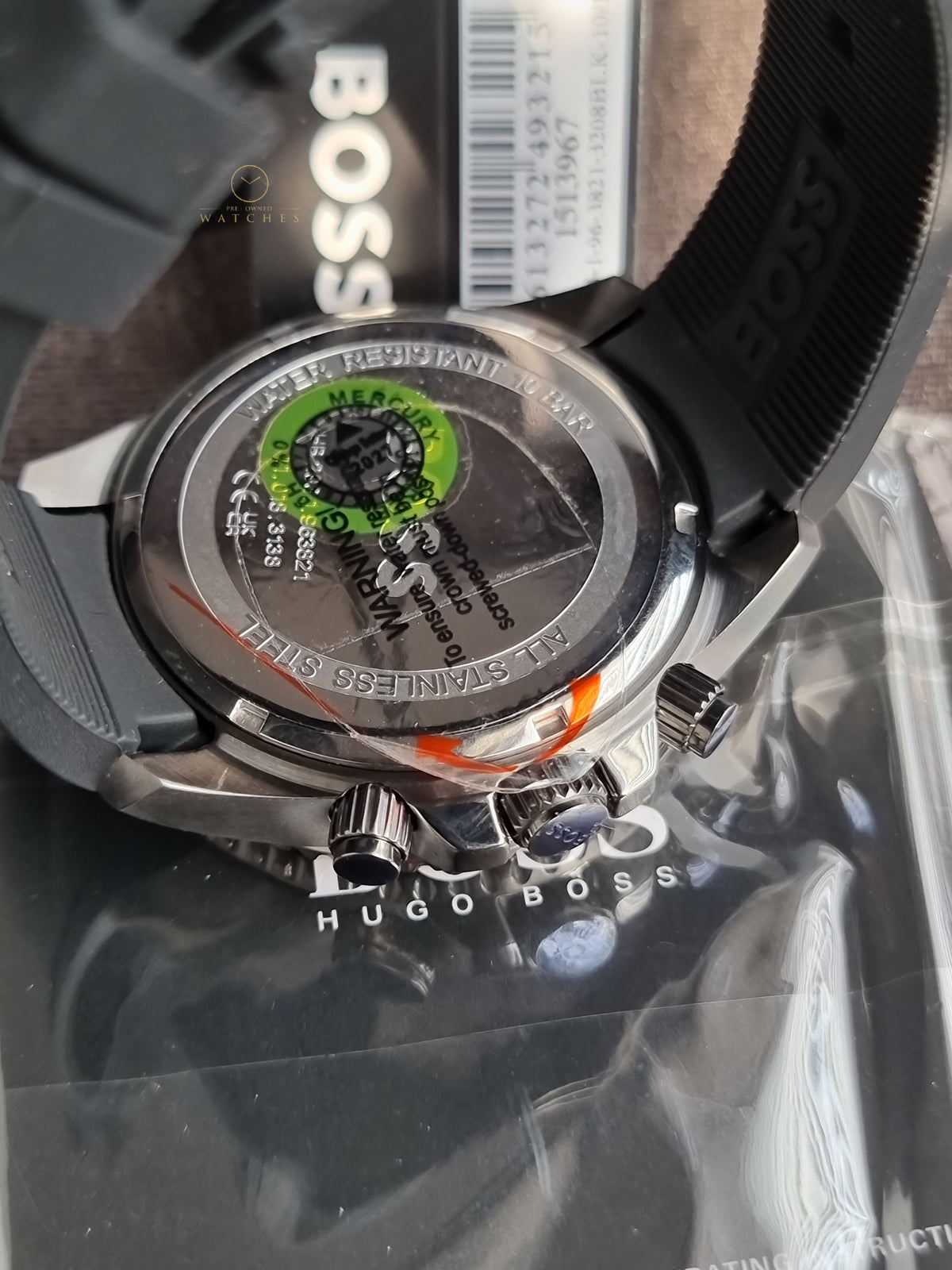 Hugo Boss Admiral Black Silicone Strap Green 46mm Dial Chronograph Quartz  Men's Watch 1513967