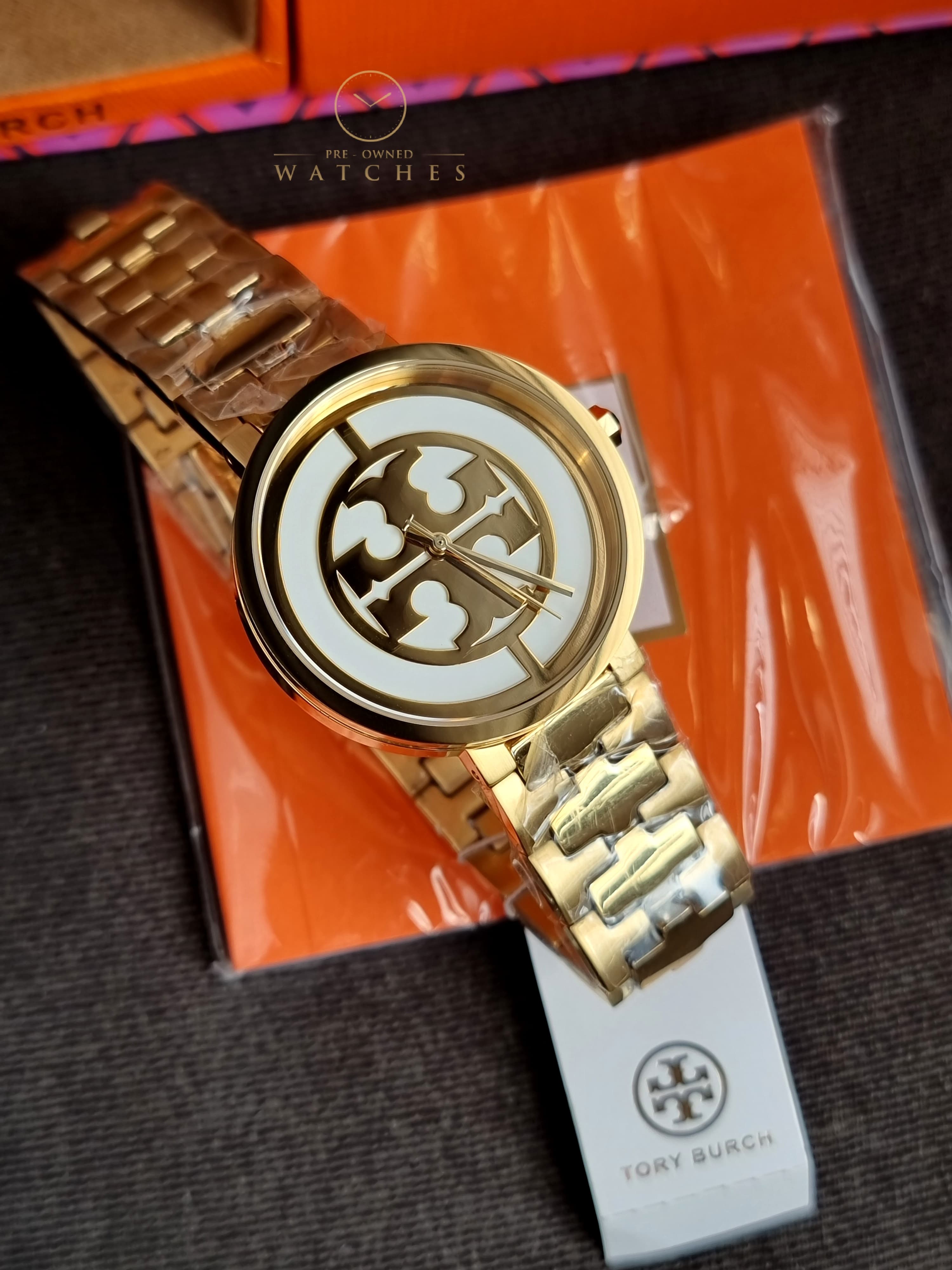 Tory Burch Reva Gold Stainless Steel Mother Of pearl Dial Quartz Watch for Ladies - TBW4025