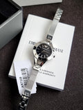 EMPORIO ARMANI Classic Silver Stainless Steel Black Dial Quartz Watch for Ladies - AR7328