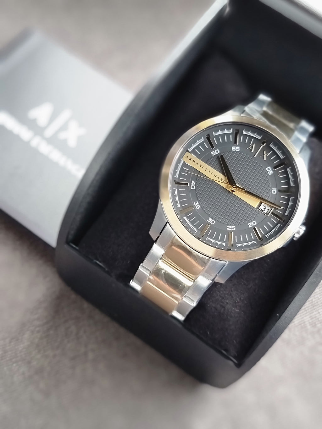 Armani Exchange Men’s Quartz Two Tone Stainless Steel Black Dial 46mm Watch AX2453