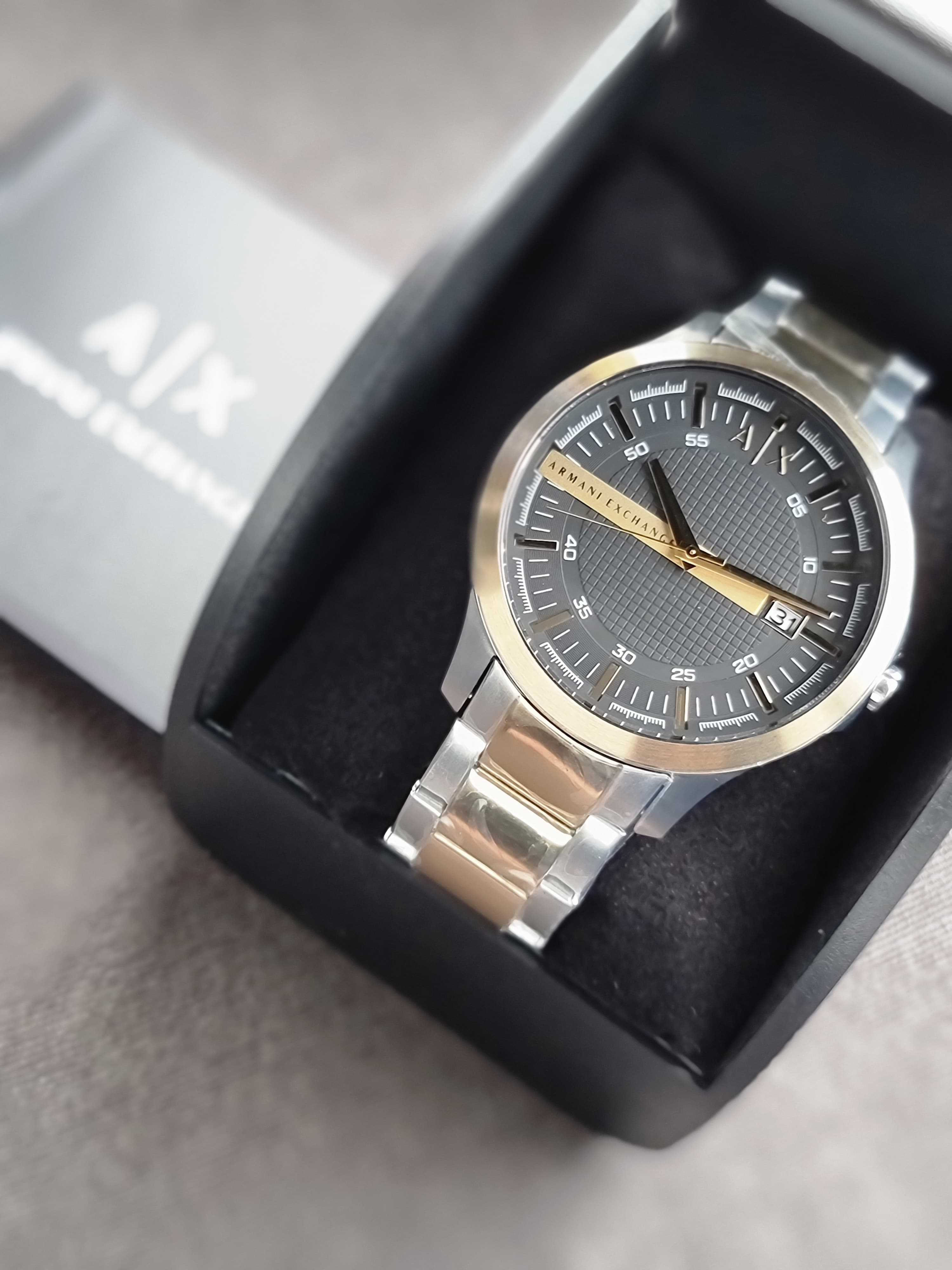 Armani Exchange Men’s Quartz Two Tone Stainless Steel Black Dial 46mm Watch AX2453