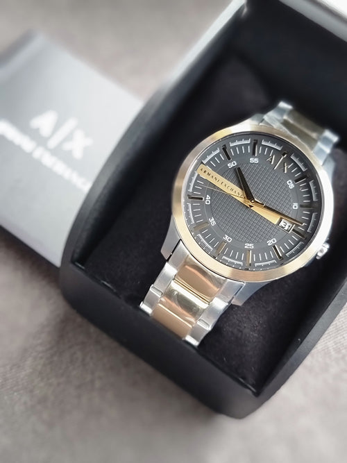 Armani Exchange Men’s Quartz Two Tone Stainless Steel Black Dial 46mm Watch AX2453