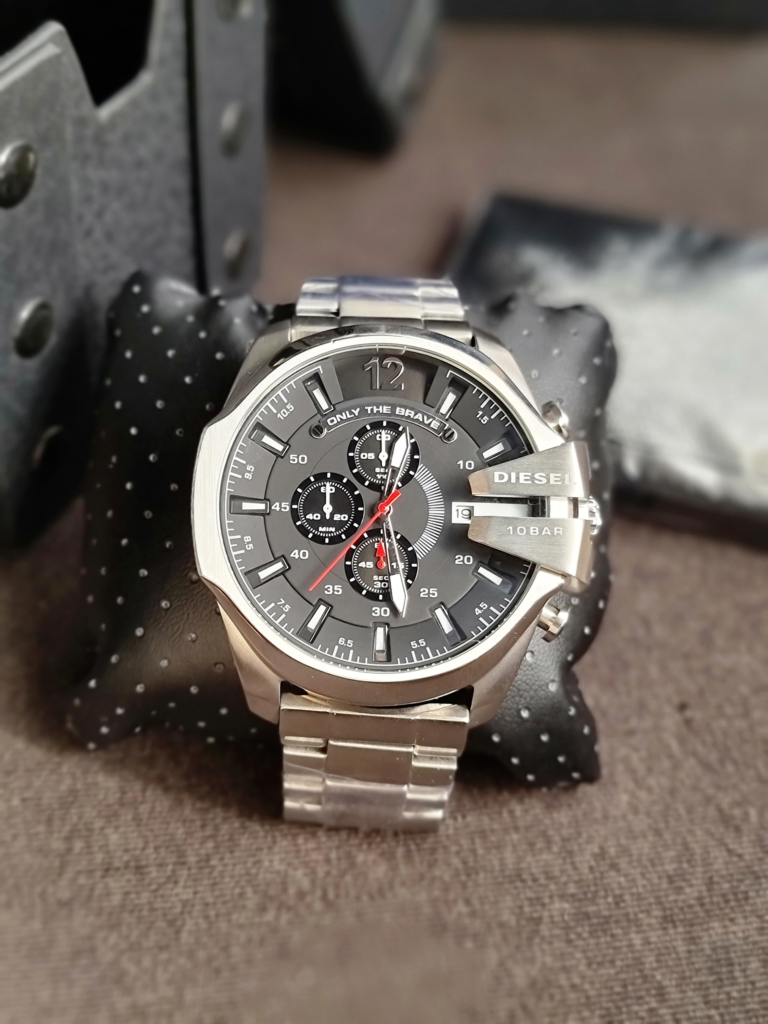 Diesel Silver Stainless Steel Black Dial Quartz Watch for Gents - DZ4308