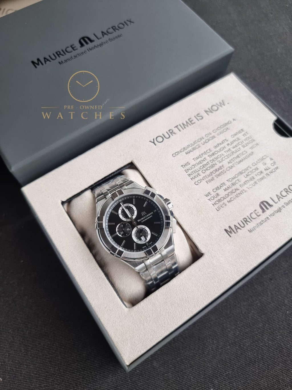 Maurice Lacroix Aikon Silver Stainless Steel Grey Dial Chronograph Quartz Watch for Gents – AI1018-SS002-330-1