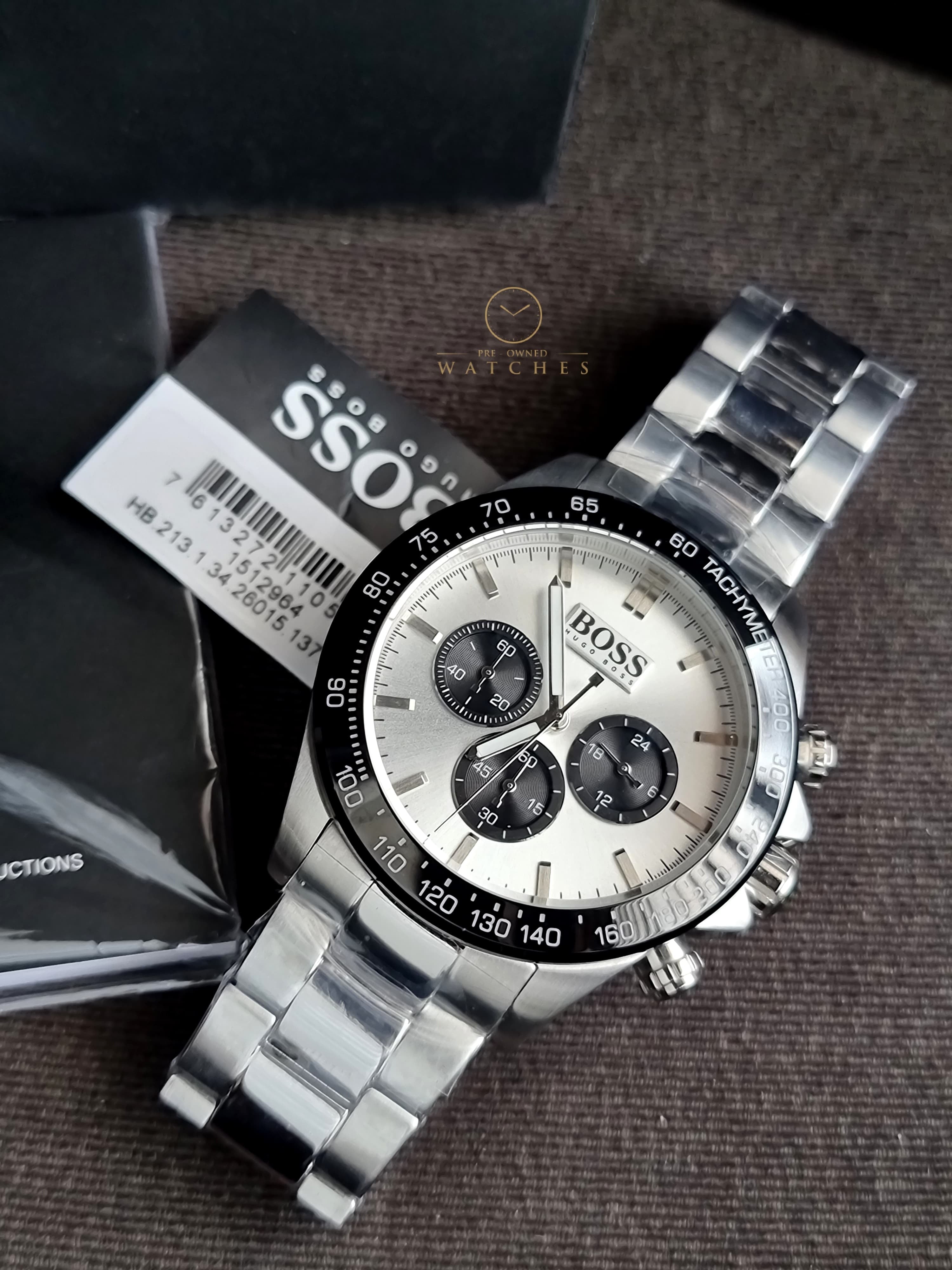 Hugo Boss Ikon Chronograph Silver 45mm Dial Silver Steel Strap Watch for Men - 1512964