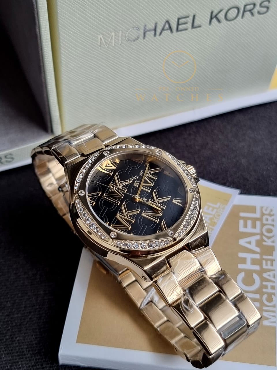 Michael Kors Women’s Quartz Gold Stainless Steel Black Dial 37mm Watch MK7404(without Tag)