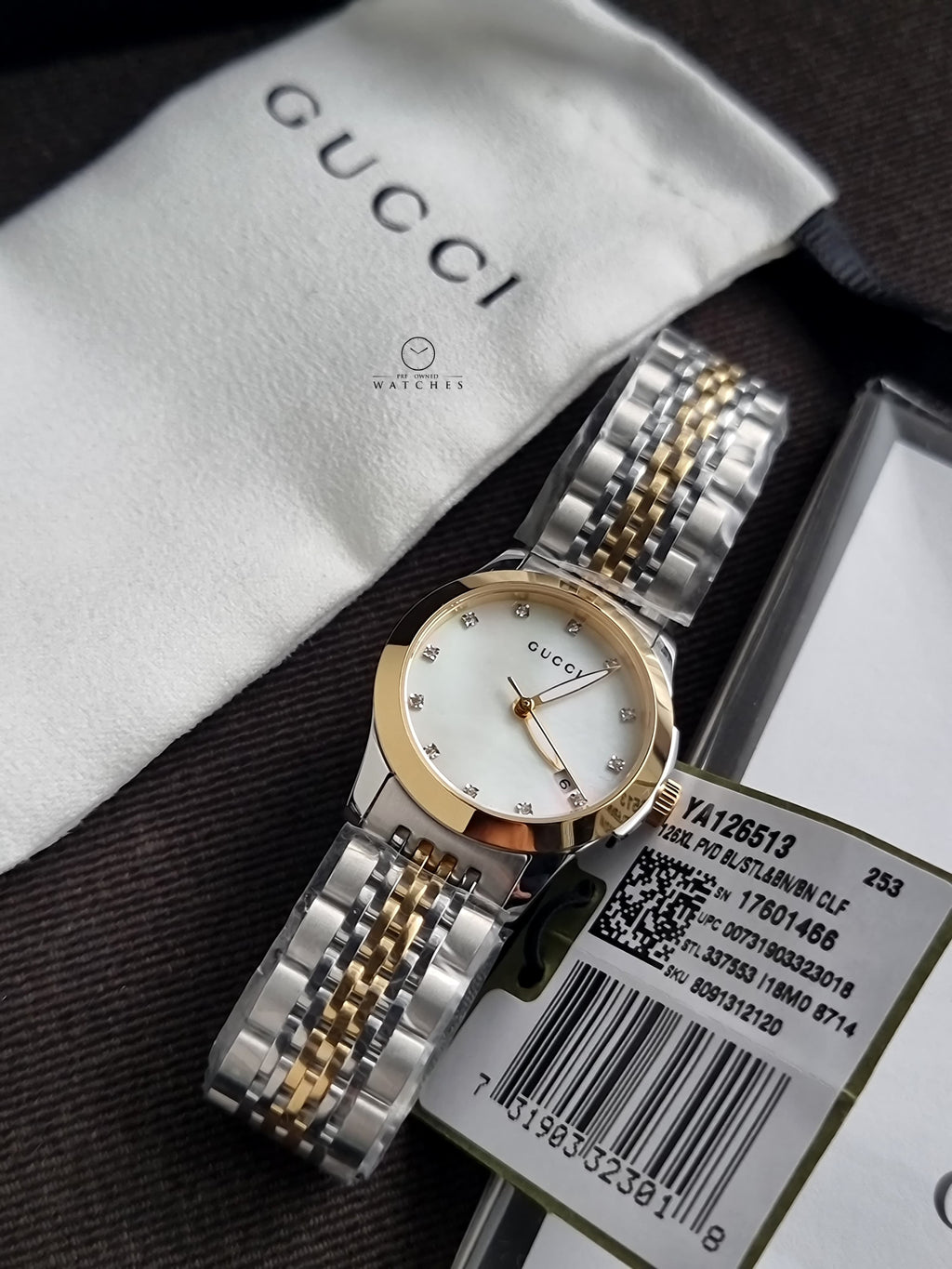 Gucci G-Timeless Two-tone Stainless Steel Mother of pearl Dial Quartz Watch for Ladies - YA126513