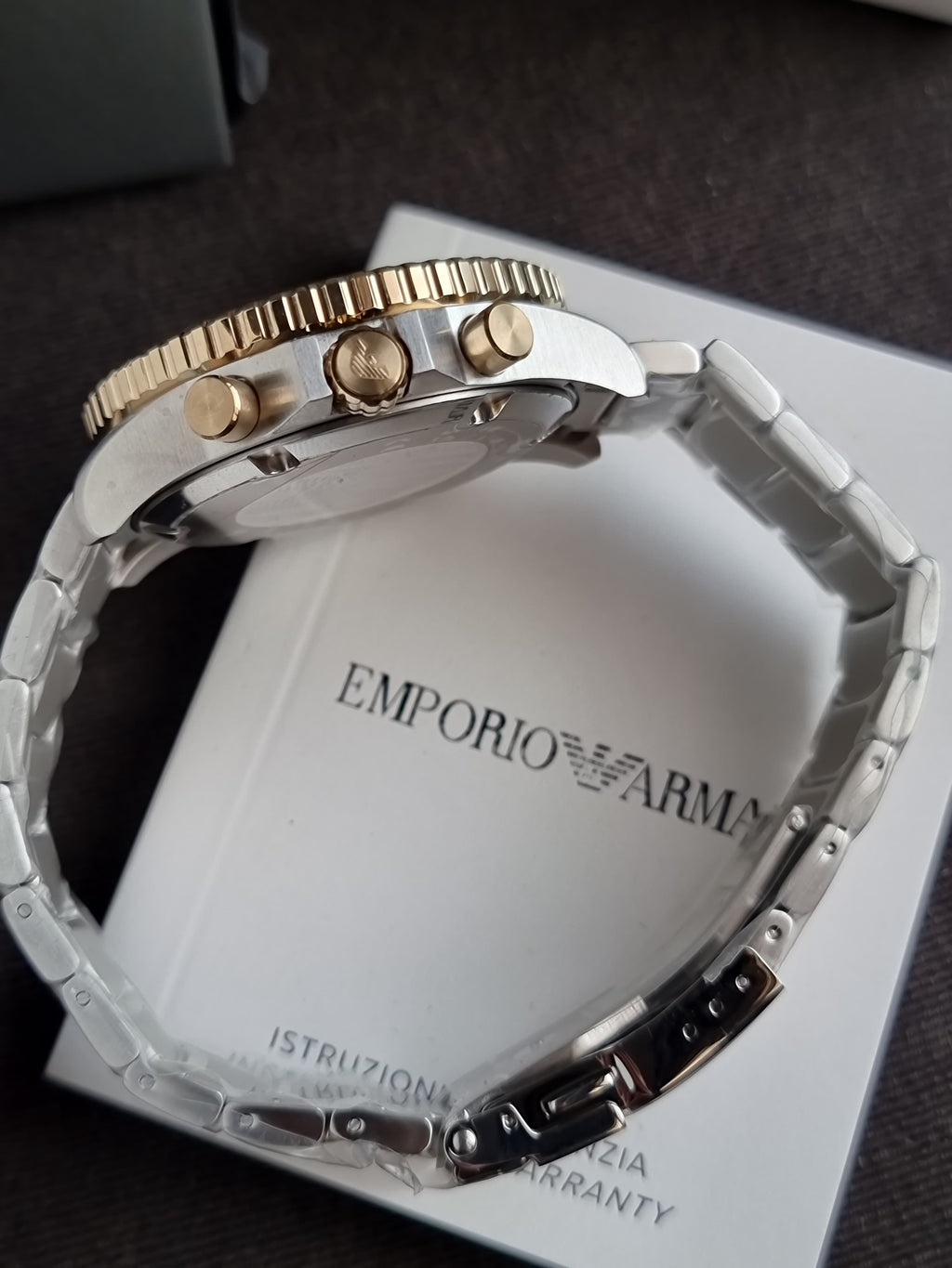 Emporio Armani Two-tone Stainless Steel Black Dial Quartz Watch for Gents - A11680