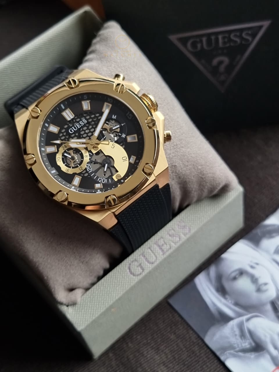 Guess Third Gear Black Silicone Strap Black Dial Chronograph Quartz Watch for Gents - GW0334G2