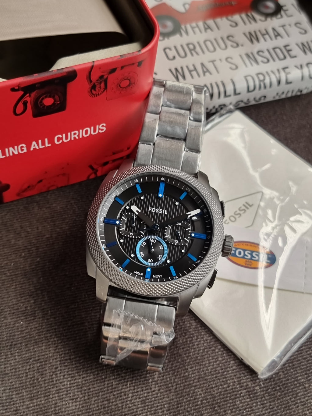 Fossil Men’s Chronograph Quartz Grey Stainless Steel Black Dial 44mm Watch FS6098