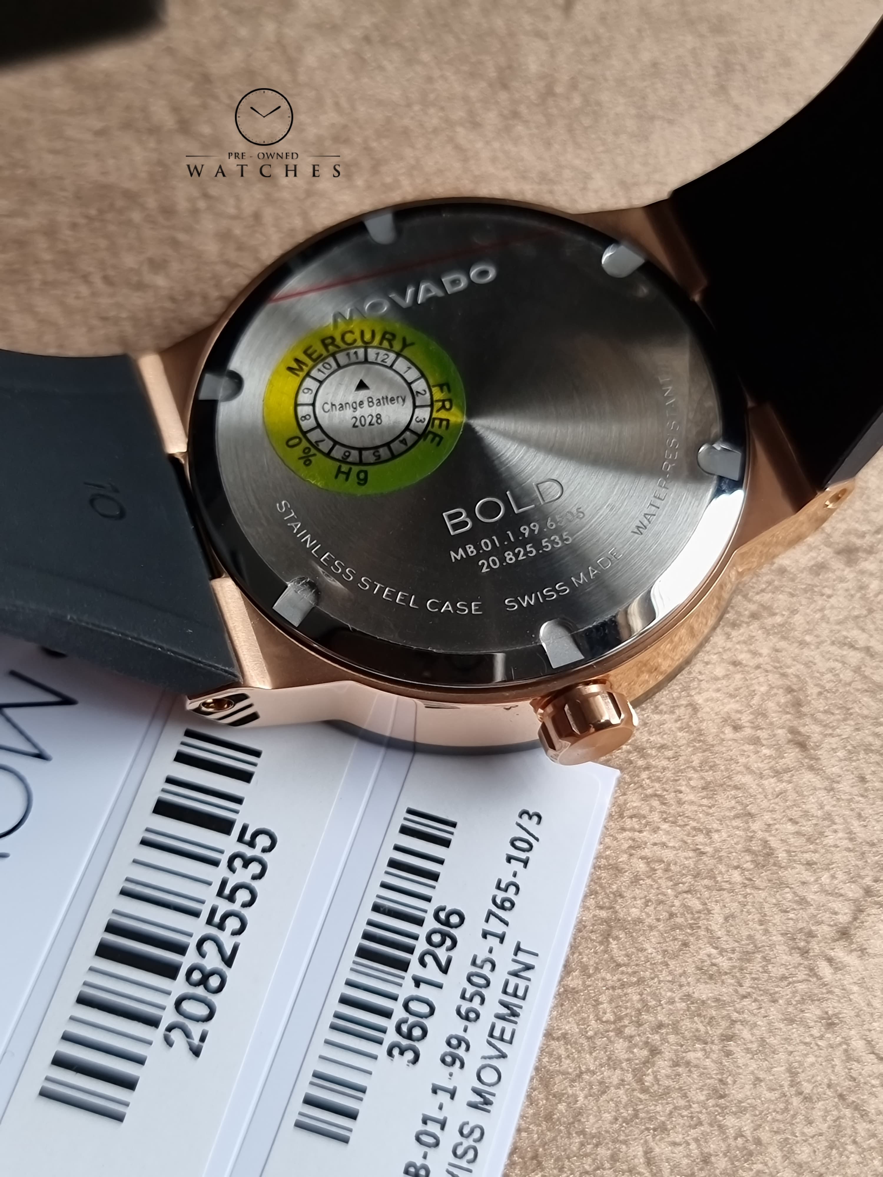 Movado Bold Men Quartz Green 42mm Dial Analog Silicone Watch 3601296