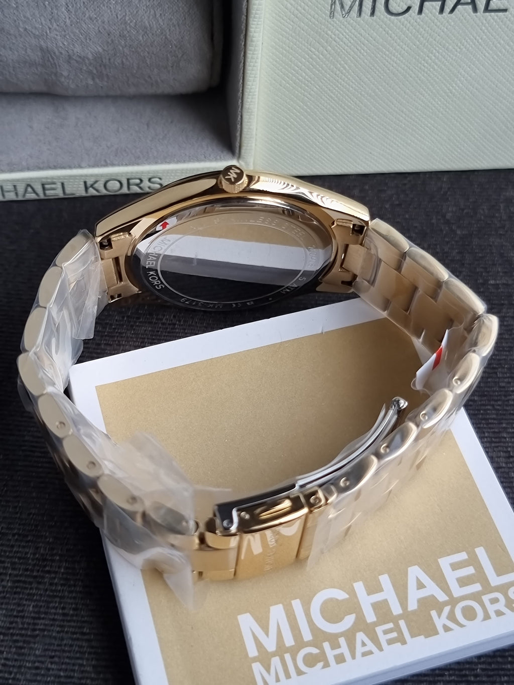 Michael Kors Slim Runway Gold Dial Stainless Steel Strap Ladies Watch MK3179