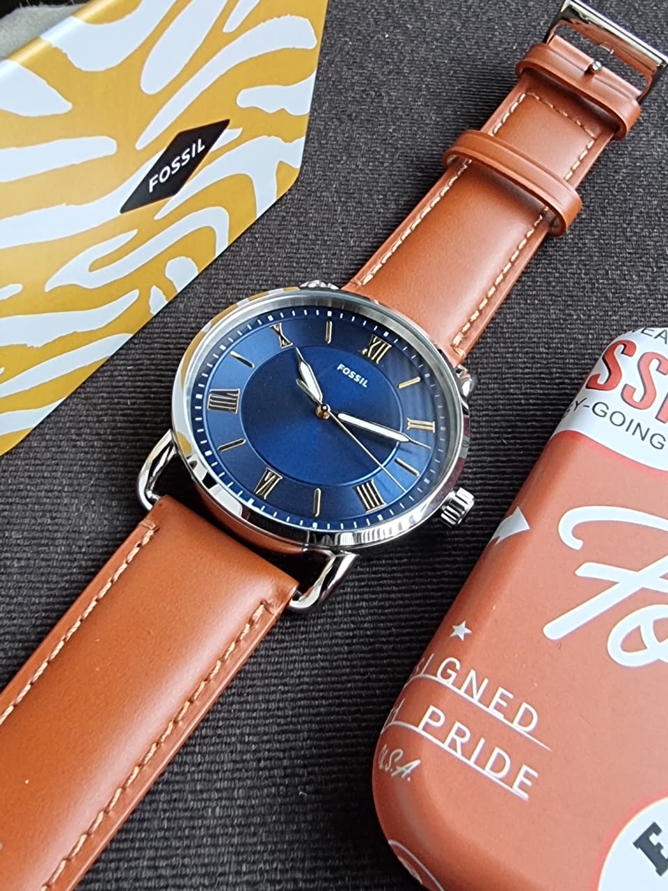 Fossil Men's Copeland Quartz Stainless Steel and Leather Three-Hand Watch FS5661