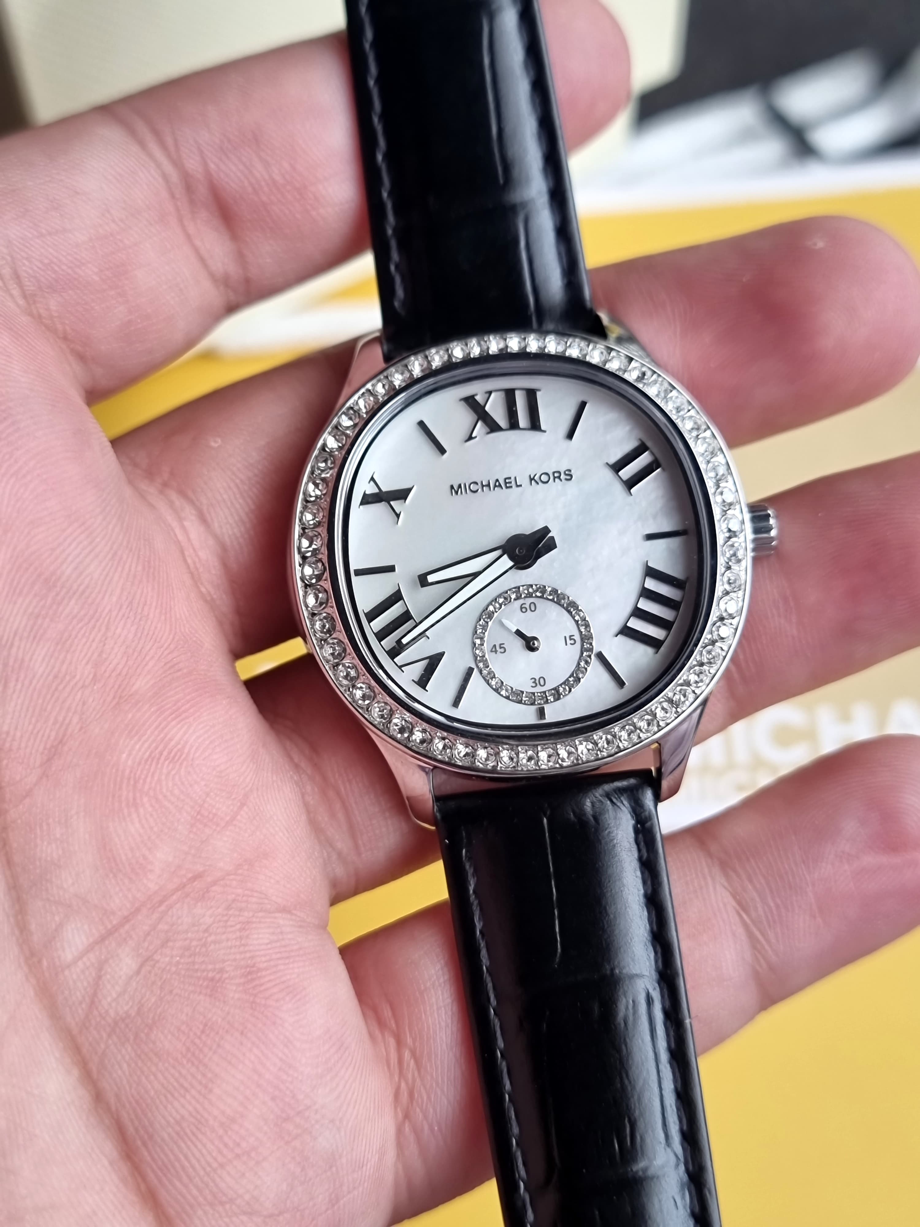 Michael Kors Sage Pave Silver-Tone and Crocodile Embossed Leather 38mm Watch MK4821