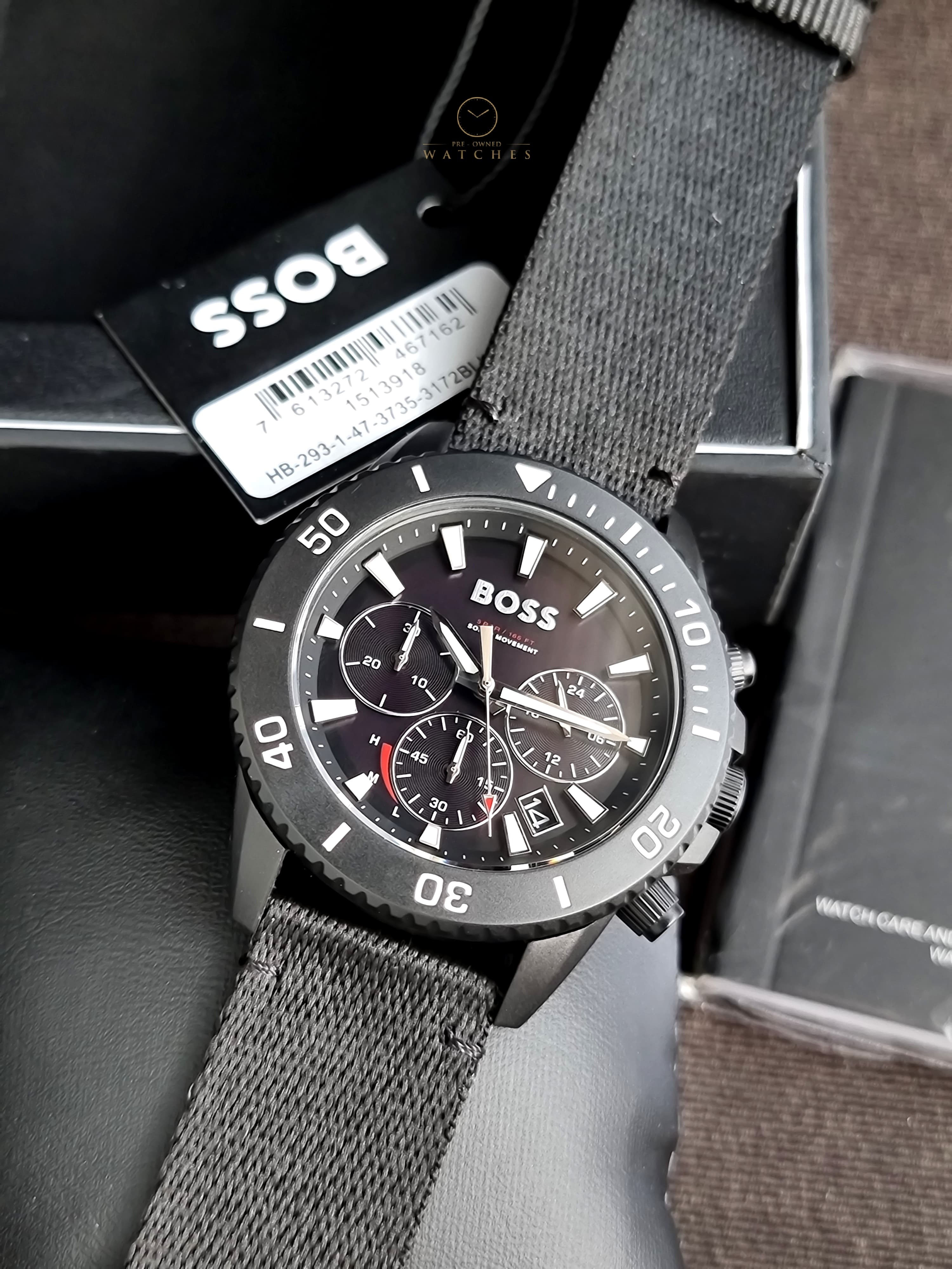 HUGO BOSS Admiral Black Plastic/Resin Strap Black Dial Chronograph Quartz Men's solar watch 1513918