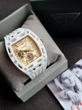 Guess Phoenix Analog Gold Dial White Silicone Strap Watch For Men 42mm - GW0499G5