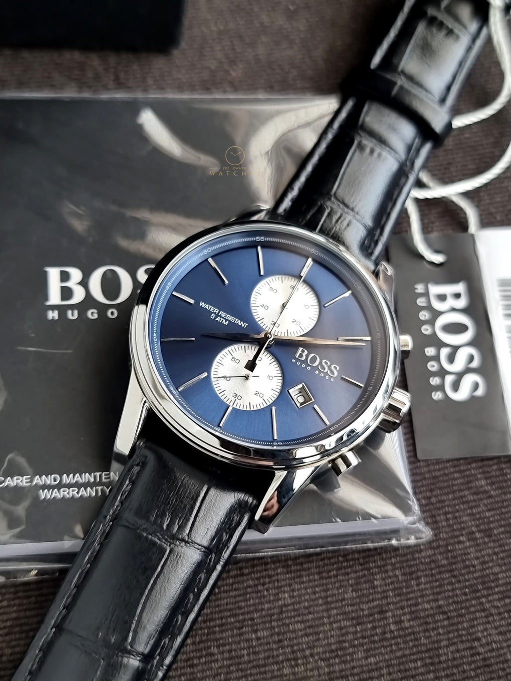Hugo Boss Jet Chronograph Blue 41mmDial Black Leather Strap Watch for Men - 1513283