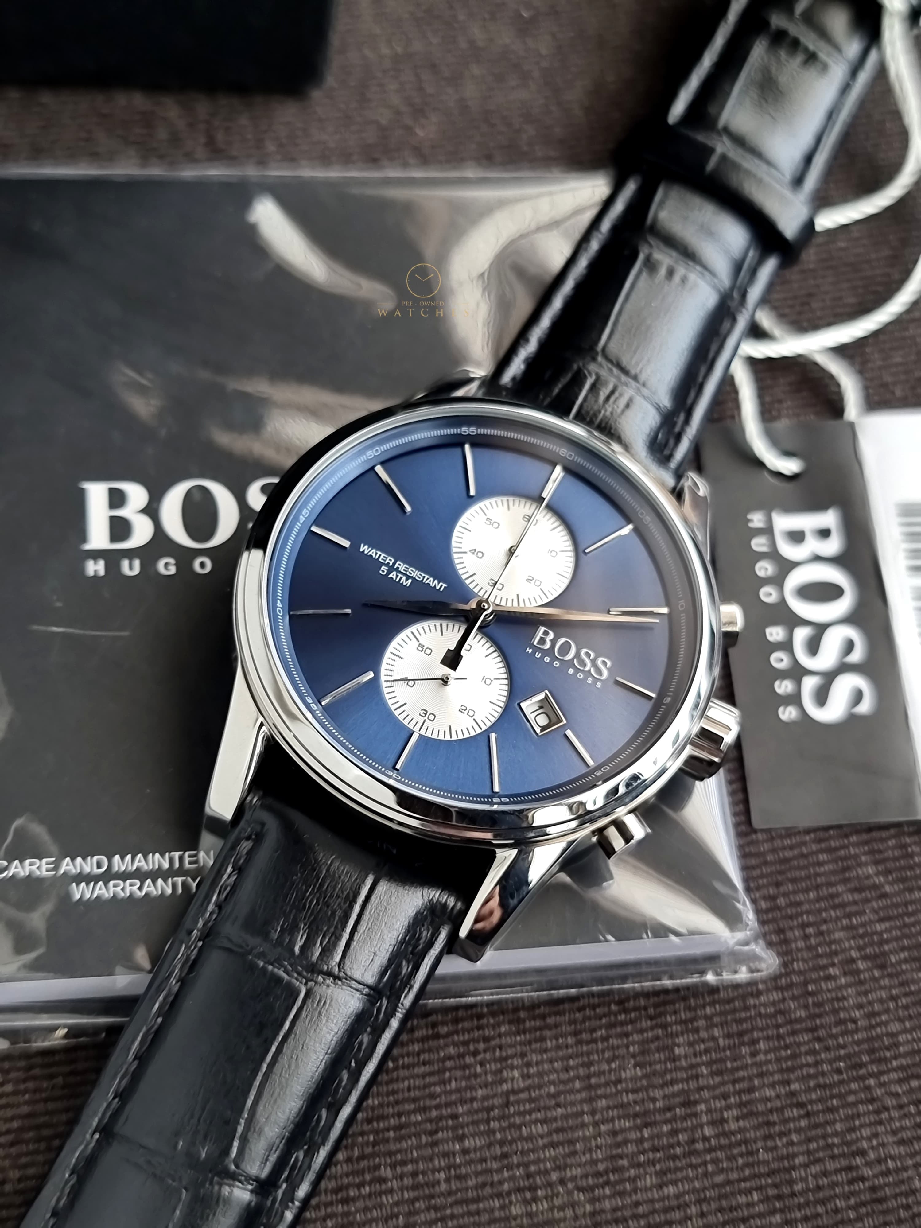 Hugo Boss Jet Chronograph Blue 41mmDial Black Leather Strap Watch for Men - 1513283