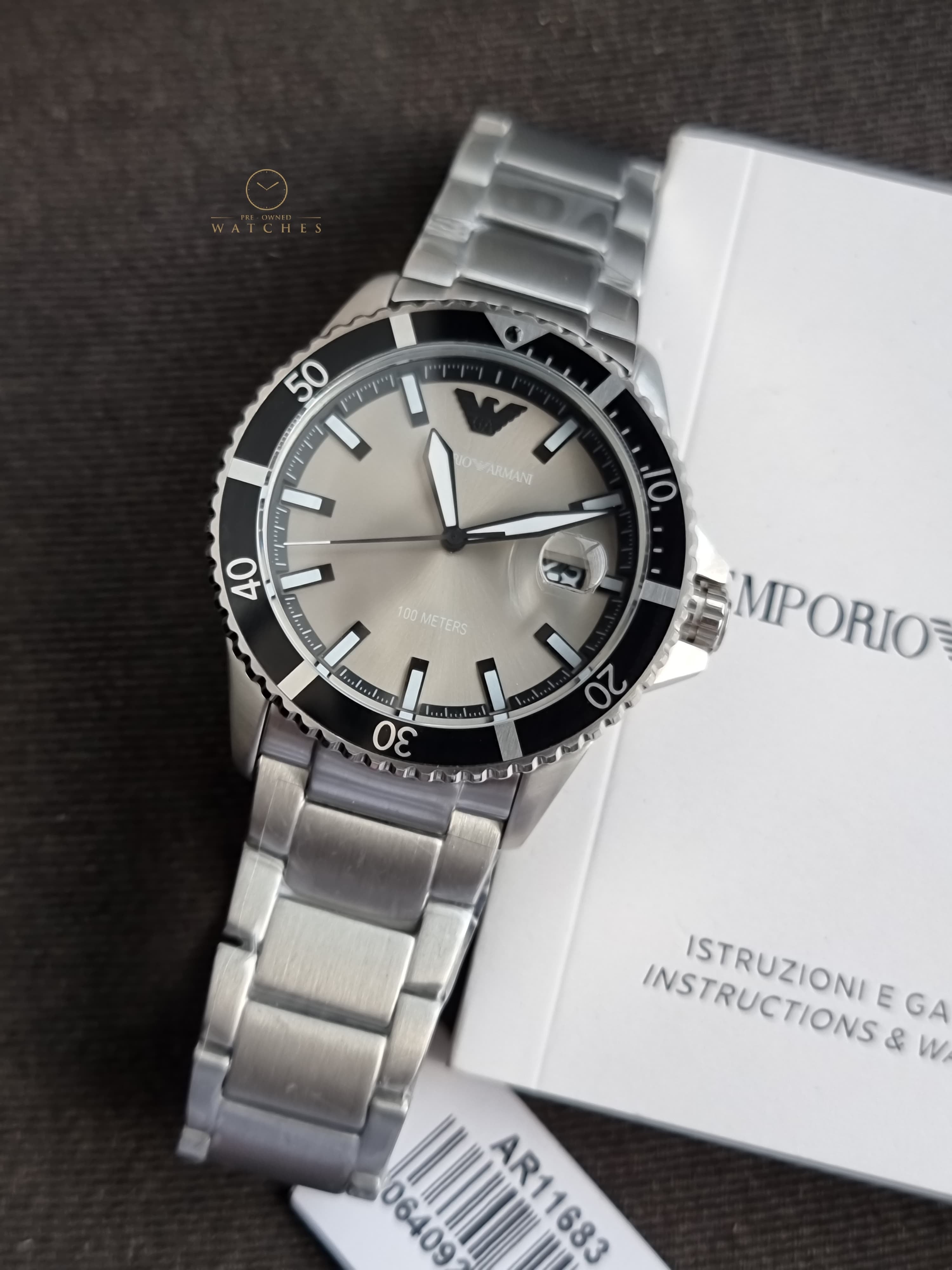 EMPORIO ARMANI World Explorer Silver Stainless Steel Grey 42mm Dial Quartz Watch for Gents - A11683