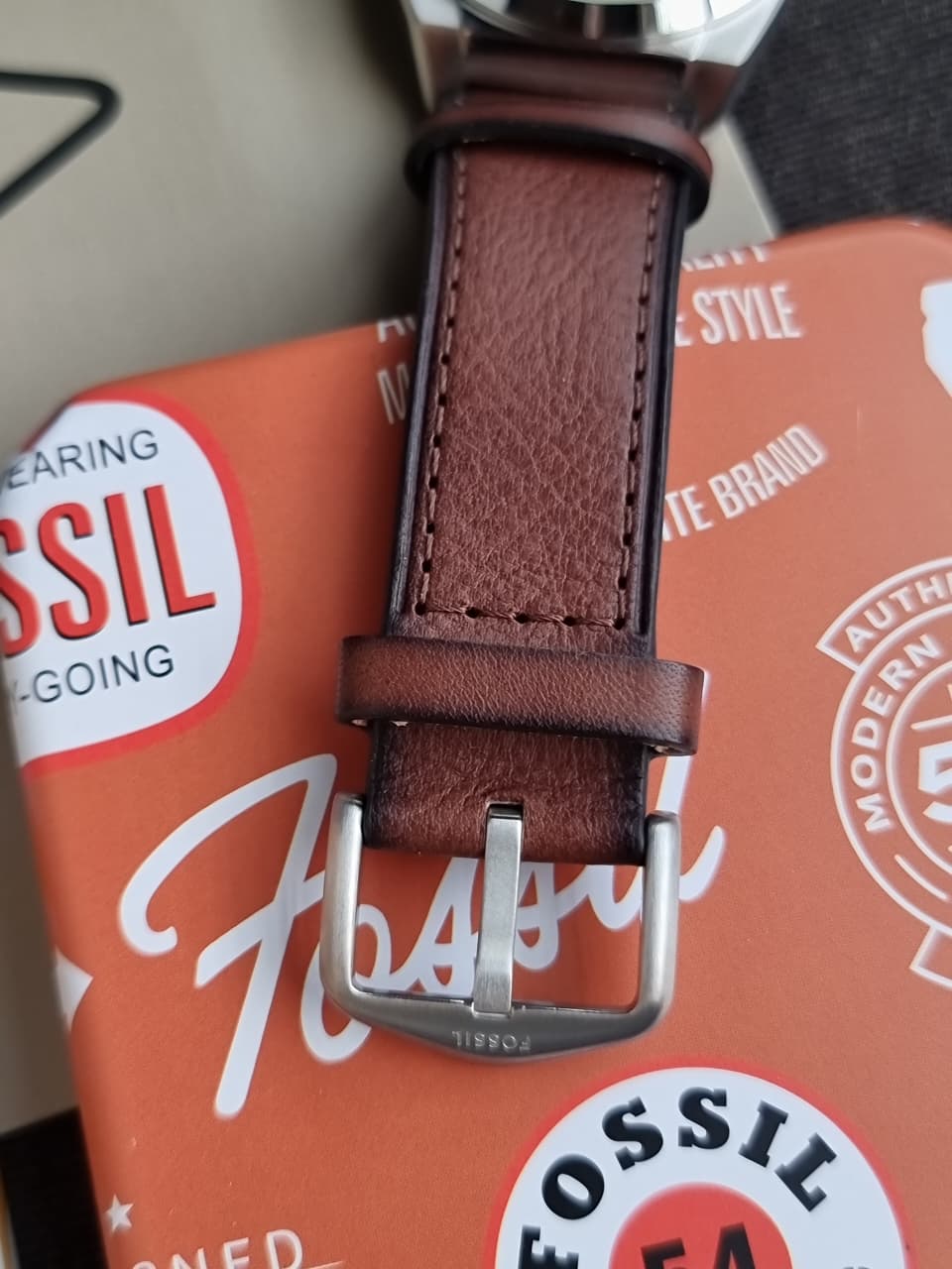 Fossil Everett 42mm Three-Hand Date Brown Leather Watch- FS6071