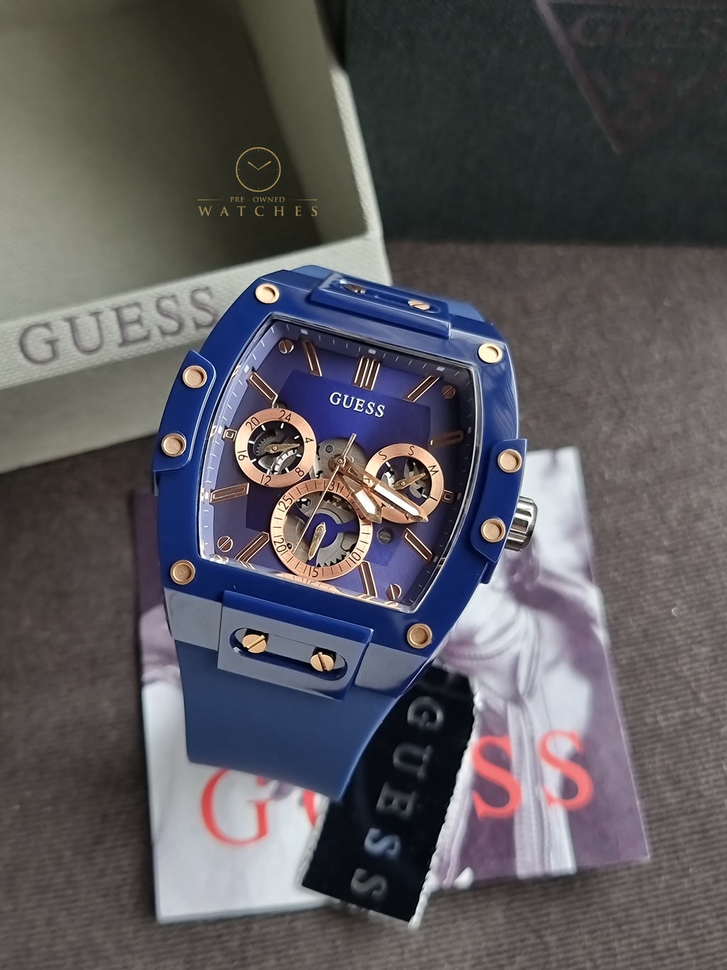 Guess Phoenix Blue Silicone Strap Blue Dial Quartz Watch for Gents - GW0203G7