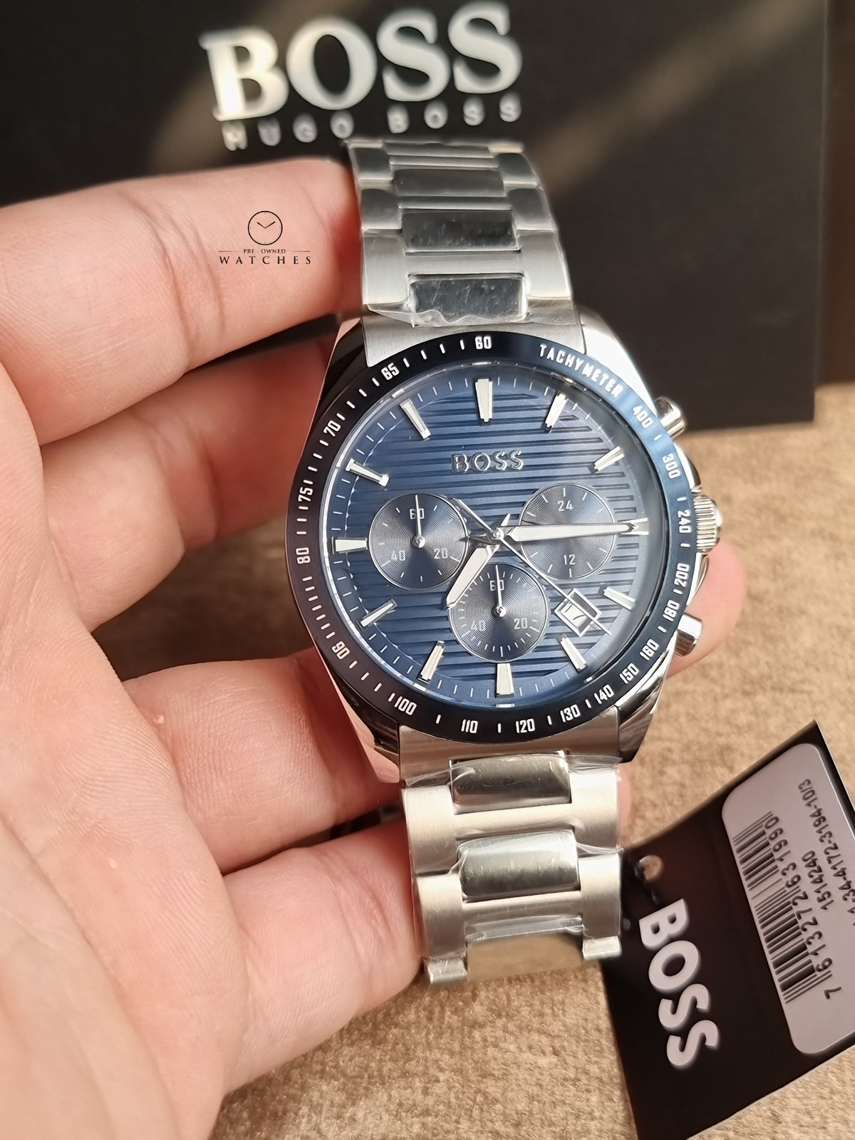 Hugo Boss Silver Stainless Steel Blue Dial 41mm Chronograph Quartz Watch for Gents - 1514240