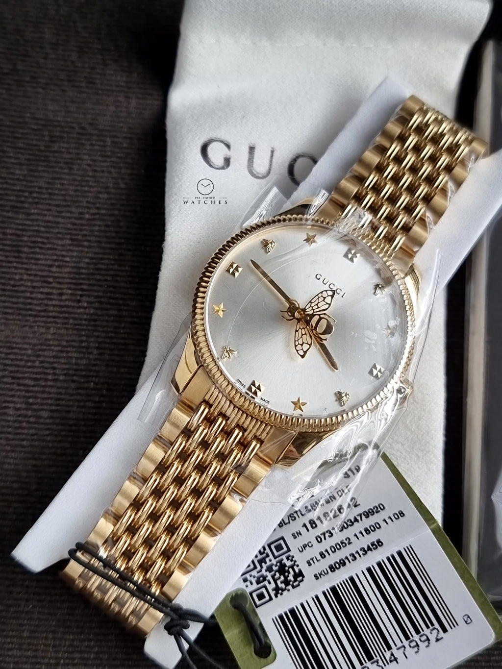 Gucci G-Timeless Gold Stainless Steel Silver 36mm Dial Quartz Watch for Ladies- YA1264155