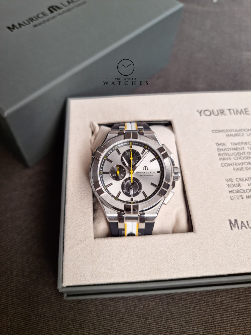 Maurice Lacroix Aikon Two-tone Silicone Strap Silver Dial Chronograph Quartz Watch for Gents - AI1018-TT030-130-K