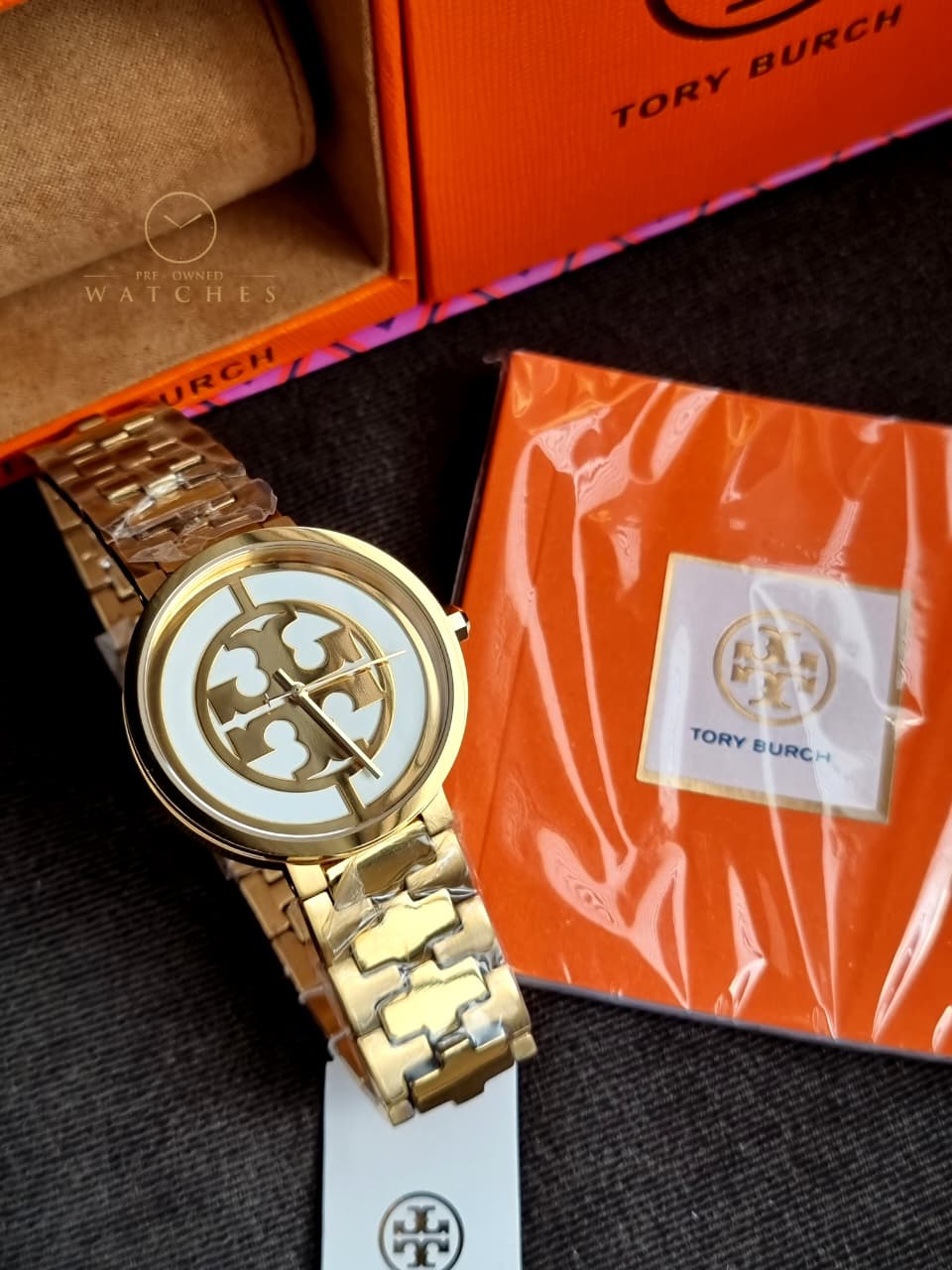 Tory Burch Reva Gold Stainless Steel Mother Of pearl Dial Quartz Watch for Ladies - TBW4025