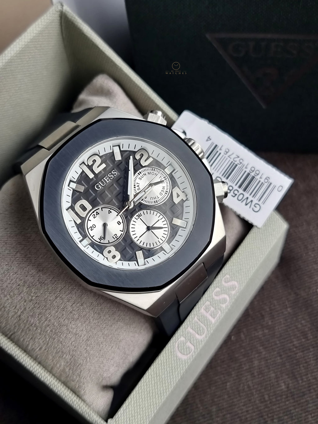 Guess Men’s Quartz Black Silicone Strap Black Dial 46mm Watch GW0583G1
