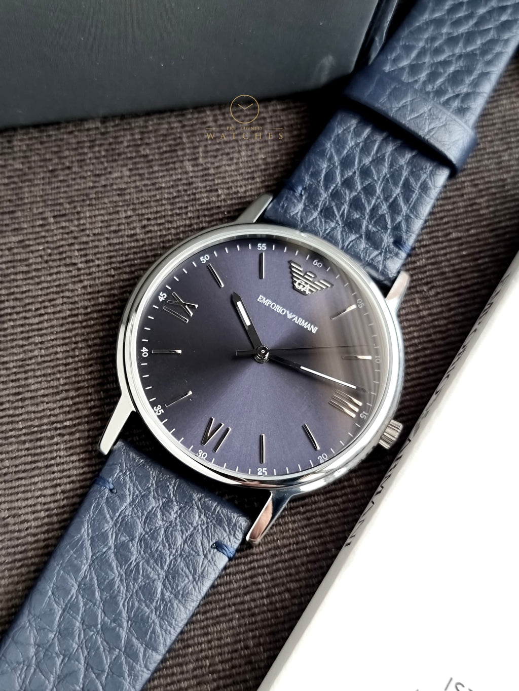 Emporio Armani Kappa Blue Leather Strap 32mm Blue Dial Quartz Watch for Ladies - AR11012