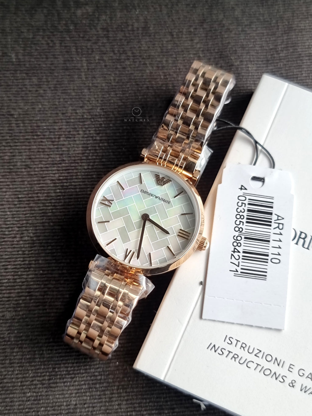 EMPORIO ARMANI Mother of pearl Dial Rose Gold Stainless Steel Watch For Ladies - AR11110
