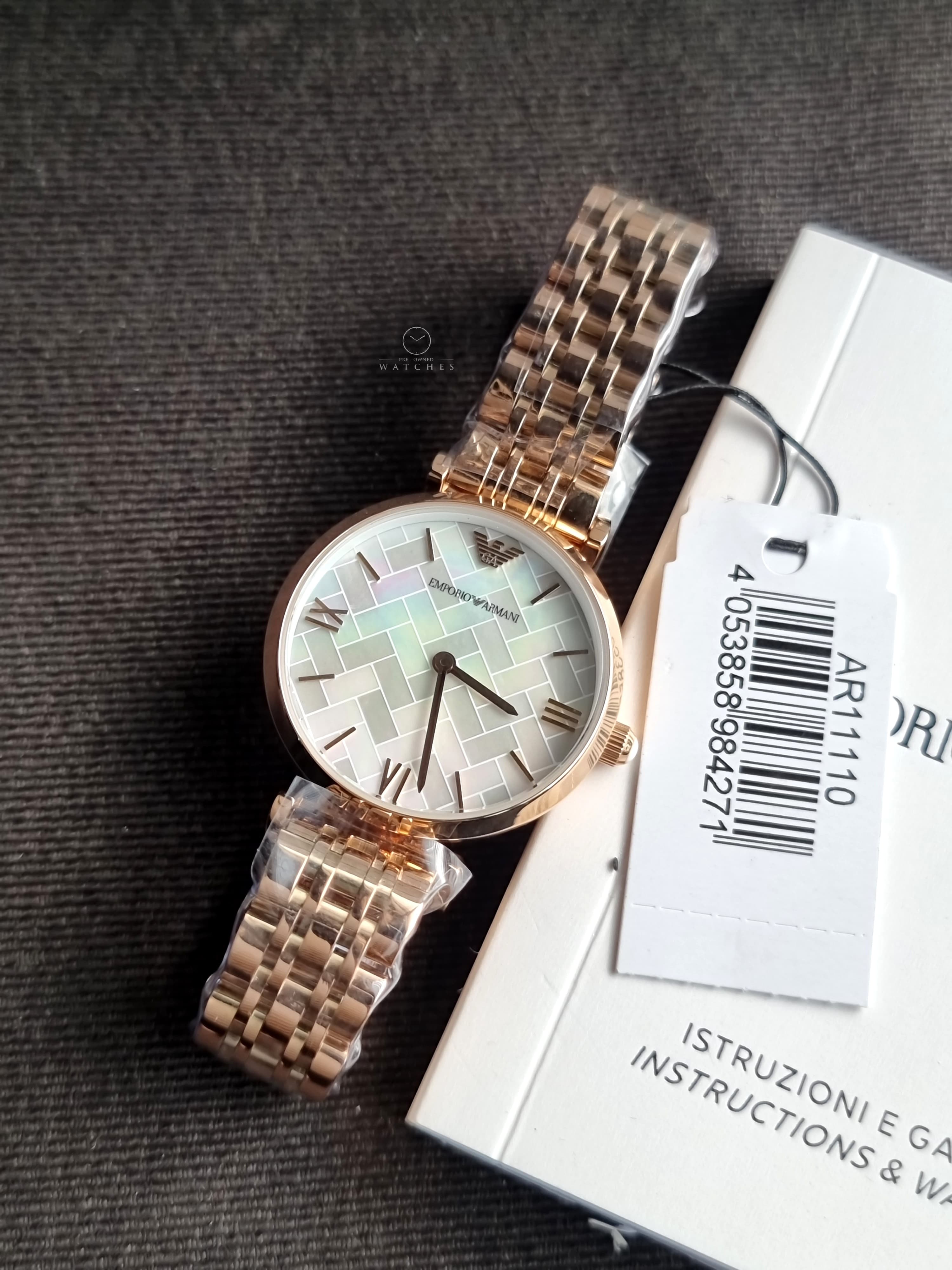 EMPORIO ARMANI Mother of pearl Dial Rose Gold Stainless Steel Watch For Ladies - AR11110