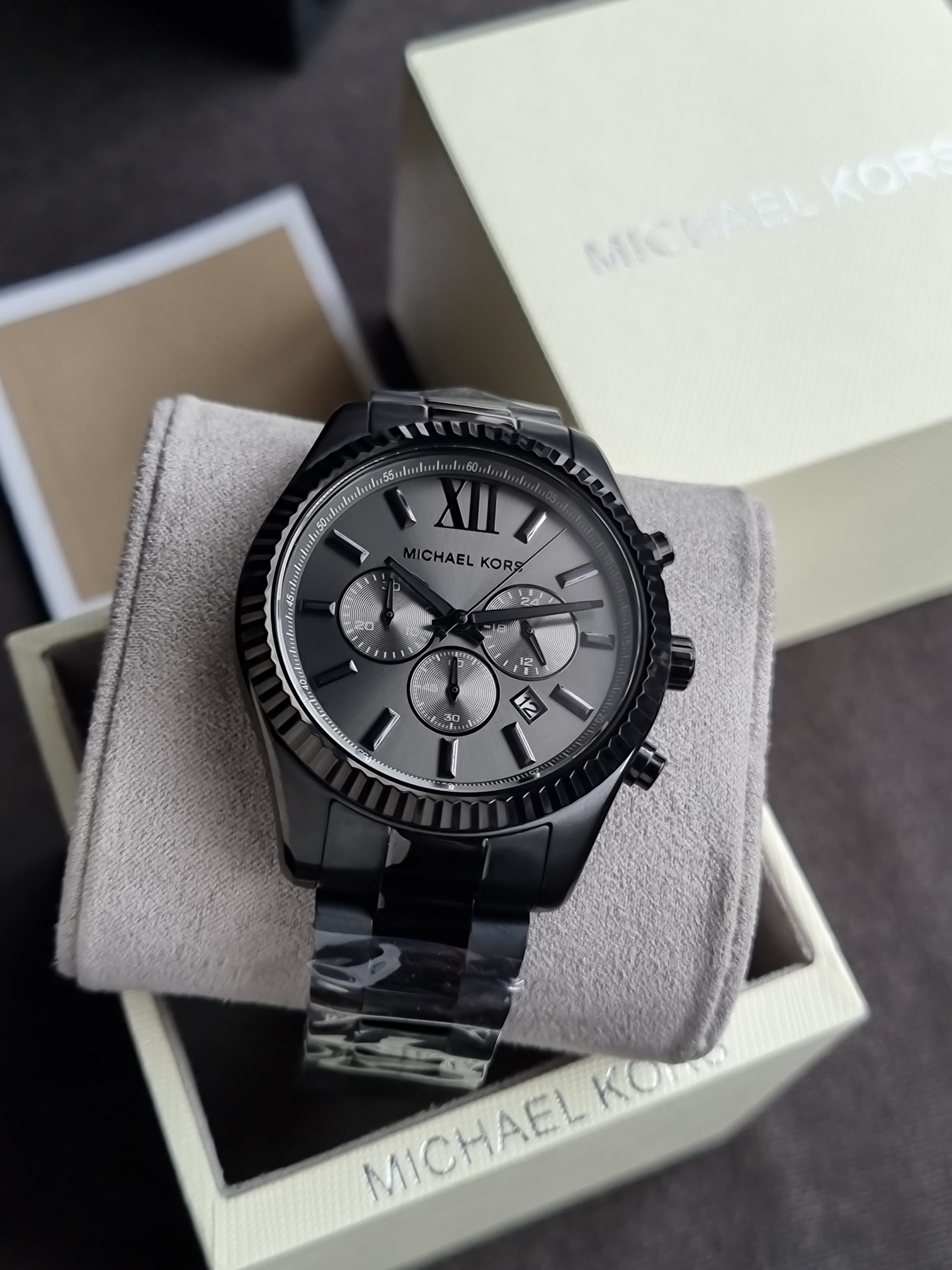 Michael Kors Lexington Chronograph Black Dial Black Steel Strap Watch for Men - MK9154