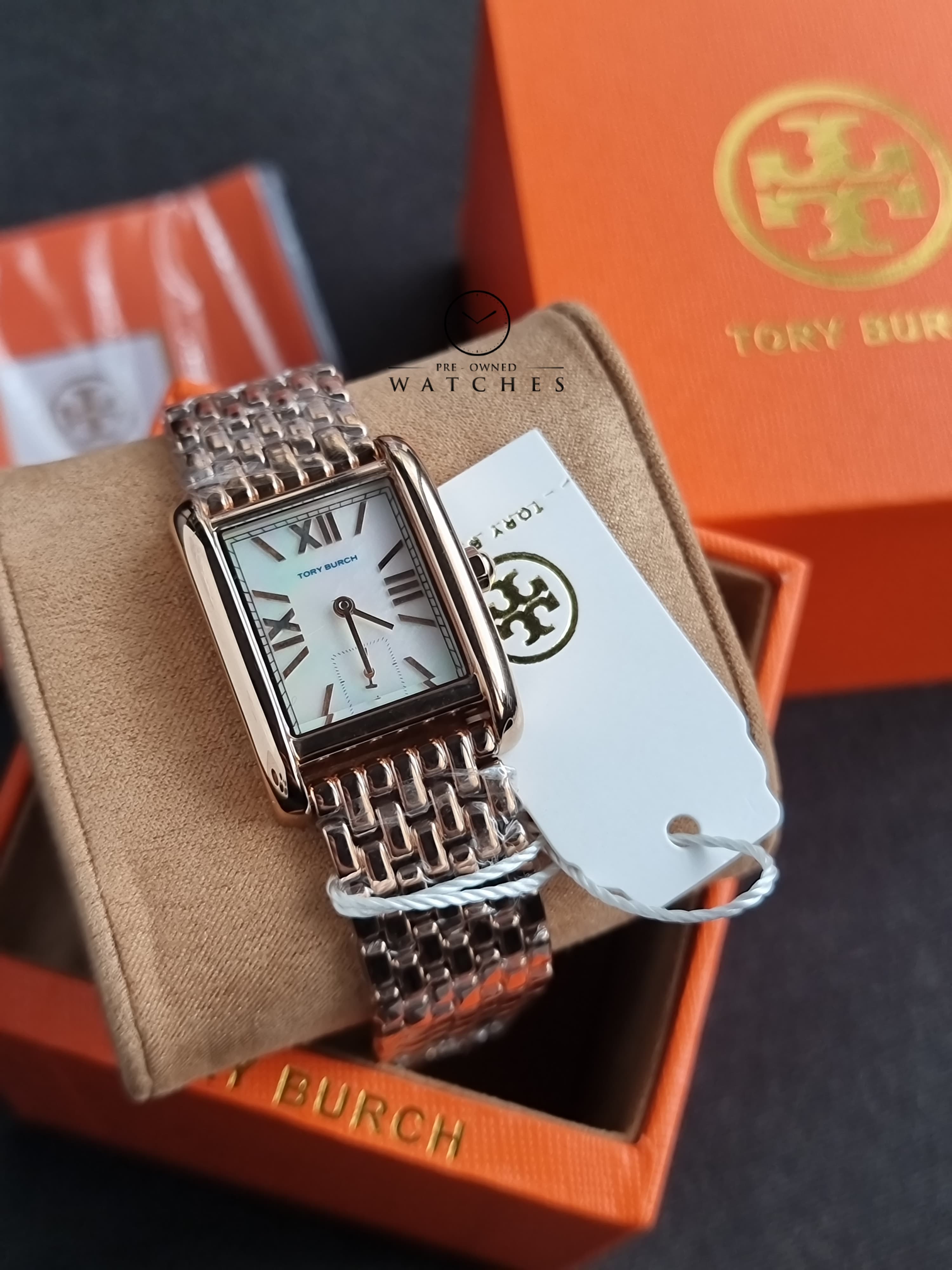 Tory Burch Eleanor Mother of Pearl White Dial Rose Gold Steel Strap Watch for Women - TBW1079