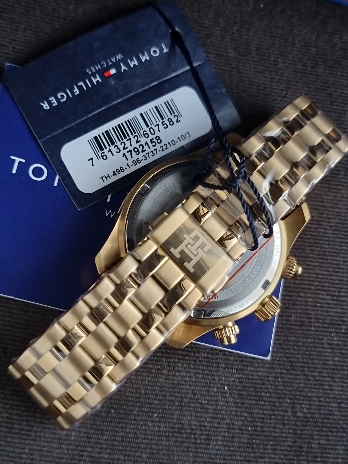 Tommy Hilfiger Gold Stainless Steel Blue 41mm Dial Chronograph Quartz Watch for Gents - 1792158