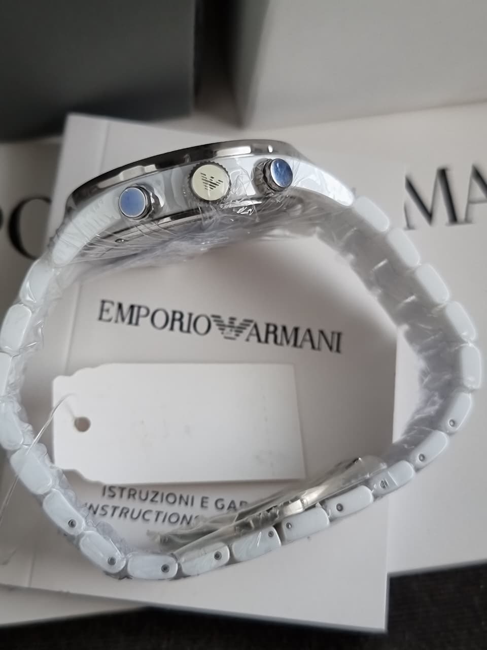 Emporio Armani Ceramica Chronograph White Dial White Ceramic Strap Watch For Women - AR1456