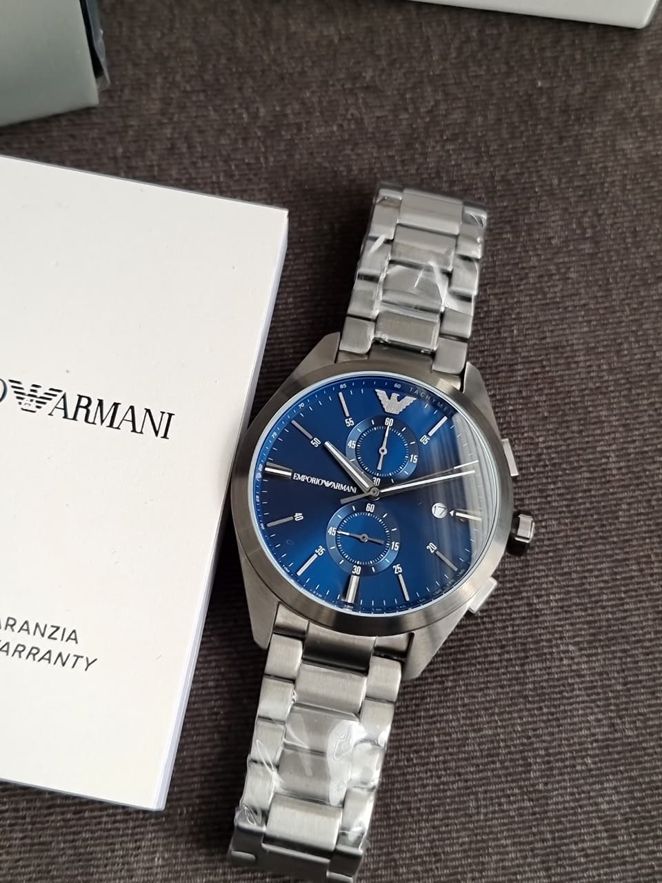 Emporio Armani Claudio Silver Stainless Steel Blue Dial Chronograph Quartz Watch for Gents - AR11541