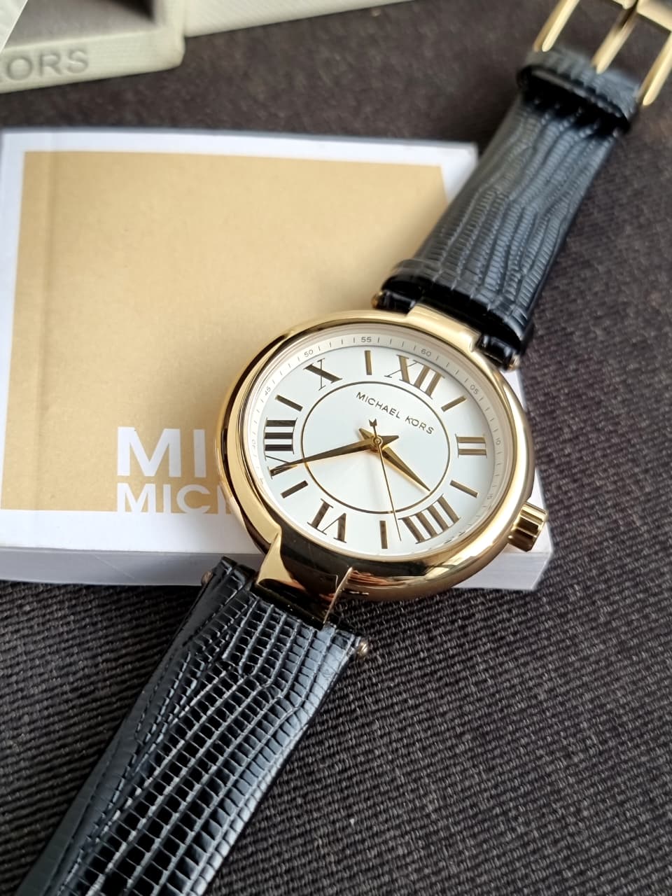 Michael Kors Women’s Quartz Black Leather Strap White Dial 37mm Watch MK4727