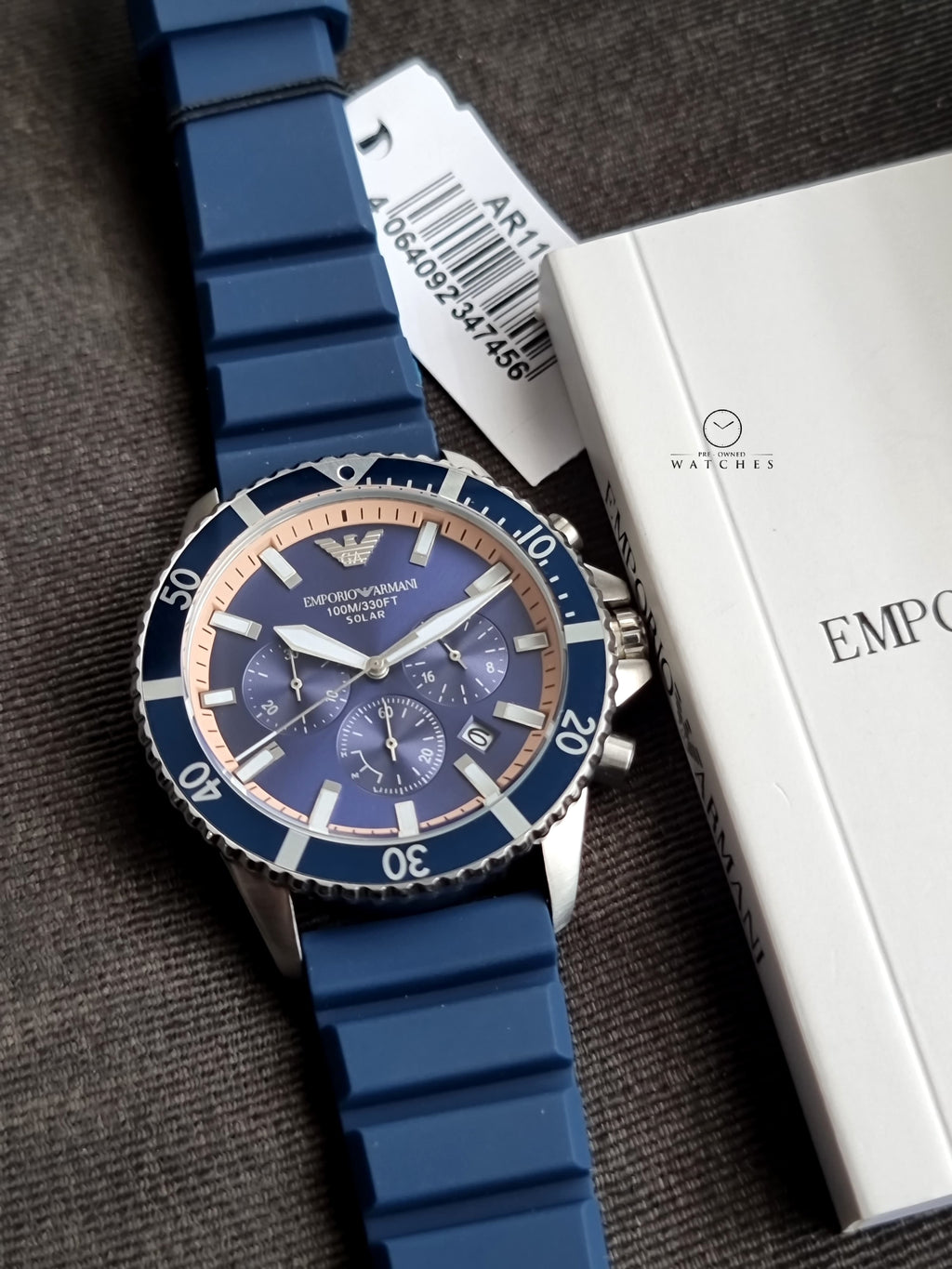 Emporio Armani Men's World Explorer Solar-Powered Chronograph Blue Silicone Watch AR11696