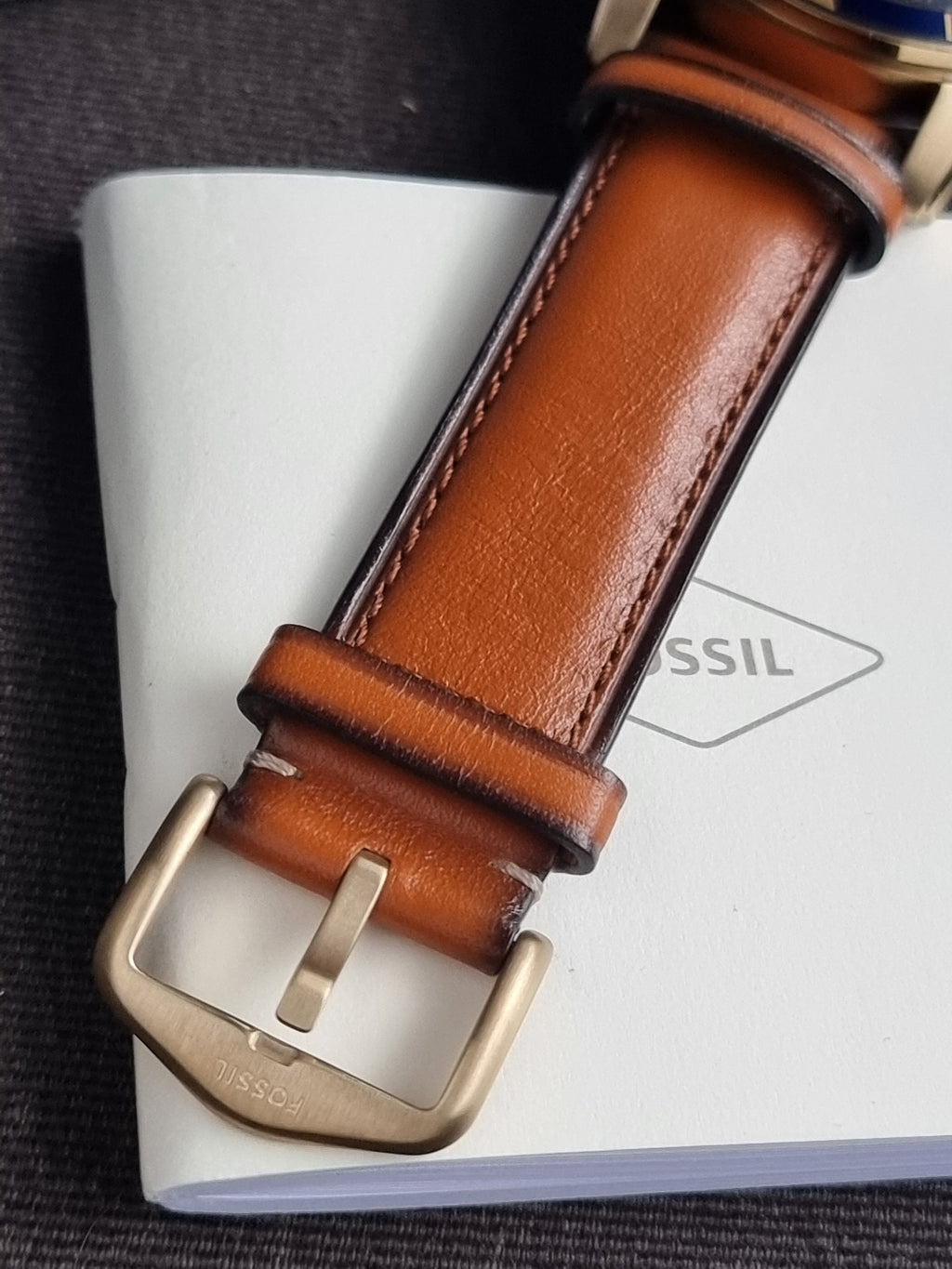 Fossil Grant Sport Brown Leather Strap Blue Dial Chronograph Quartz Watch for Gents - FS5268