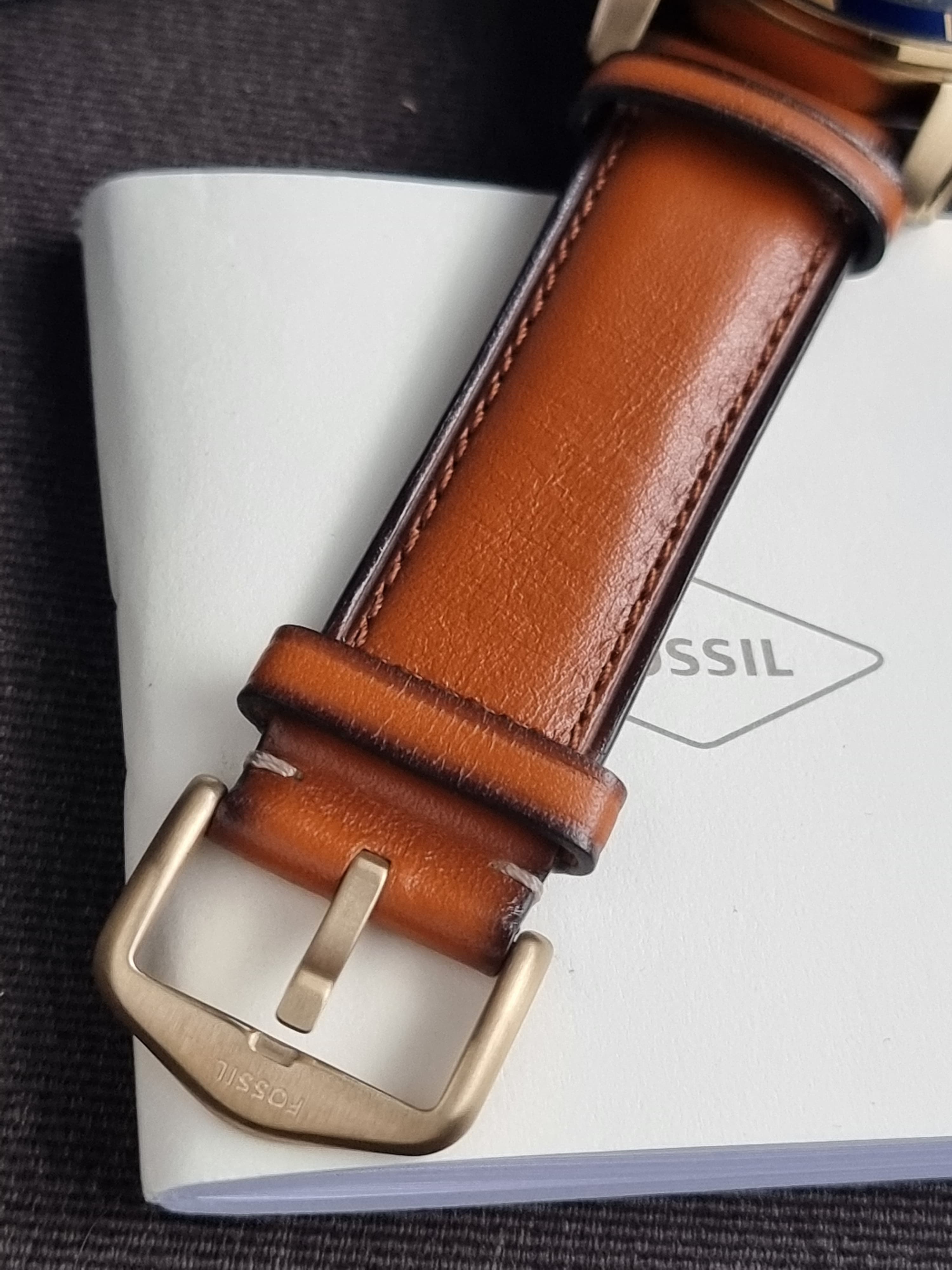 Fossil Grant Sport Brown Leather Strap Blue Dial Chronograph Quartz Watch for Gents - FS5268