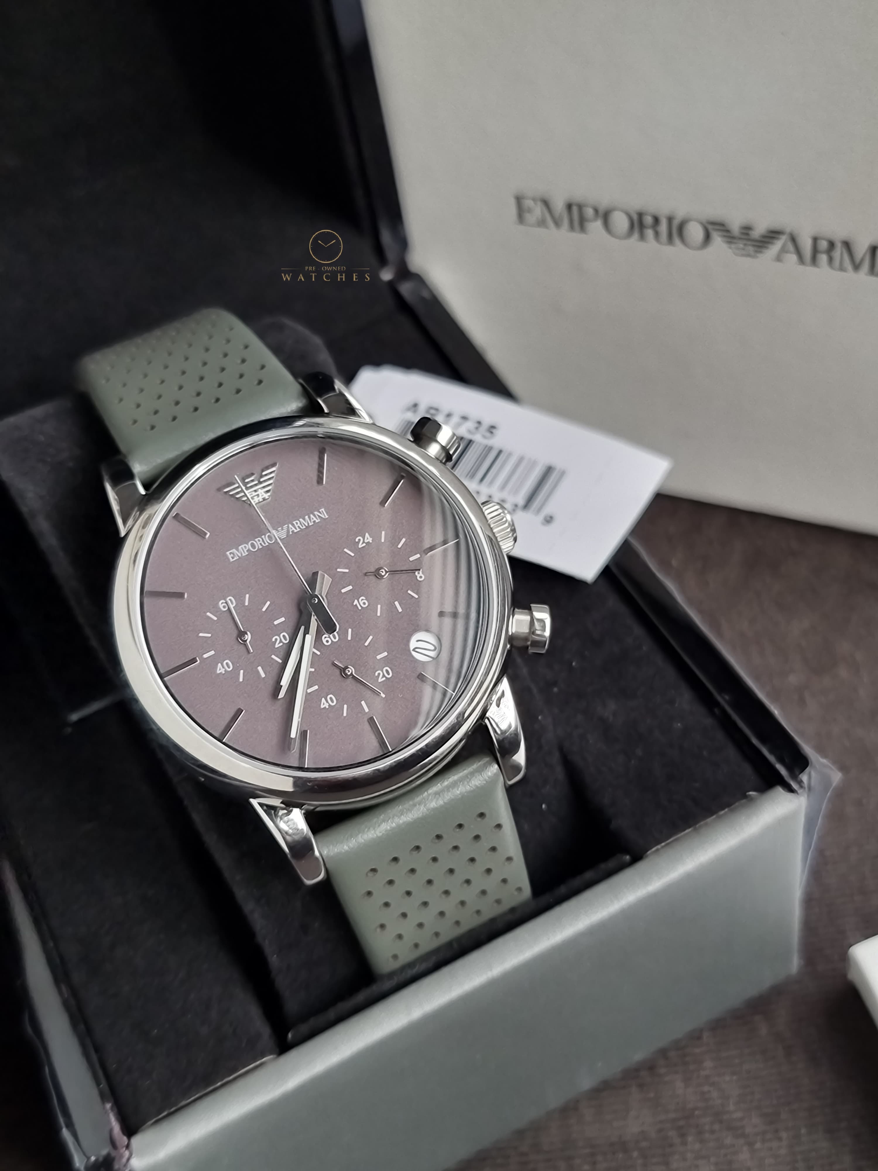 Emporio Armani Men’s Chronograph Quartz Leather Strap Grey Dial 41mm Watch AR1735